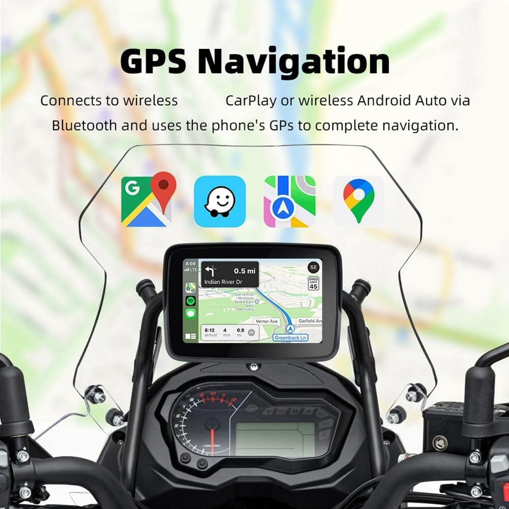 5 Inch Motorcycle Wireless Carplay Android Auto Portable Navigation GPS Screen Motorcycle Waterproof Display image number 6