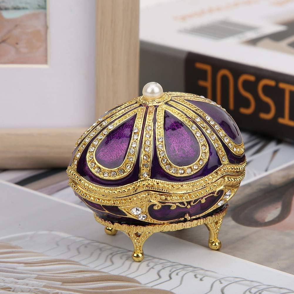 Trinket Box, Hand-Set Rhinestones Hand Painted Enamel No Fading Jewelry Storage Box Southeast Asian Style Exquisite Workmanship Purple Enamel Ornament for Home, Office Decoration, Ring Storage image number 3