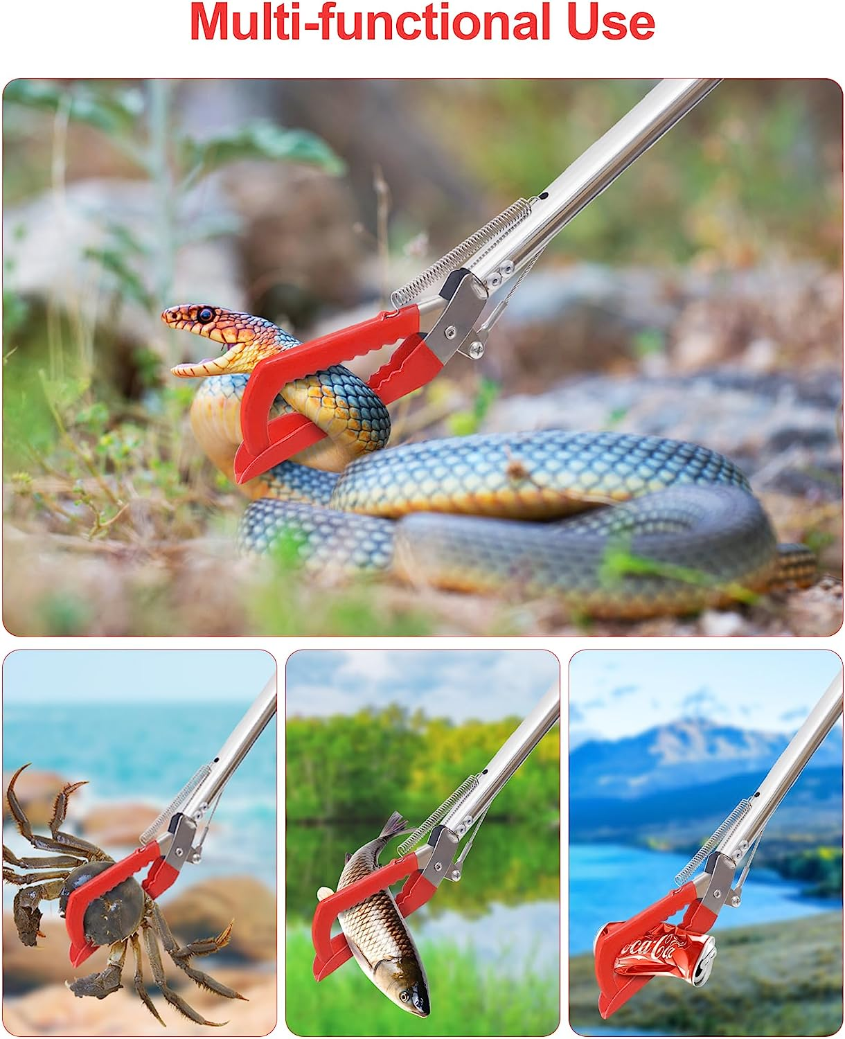 ZOTO 47" Snake Grabber Tool, Collapsible Snake Catcher Tongs, Professional Reptile Grabber Rattle Wide Jaw Handling Tool with Lock for Rattlesnake image number 1