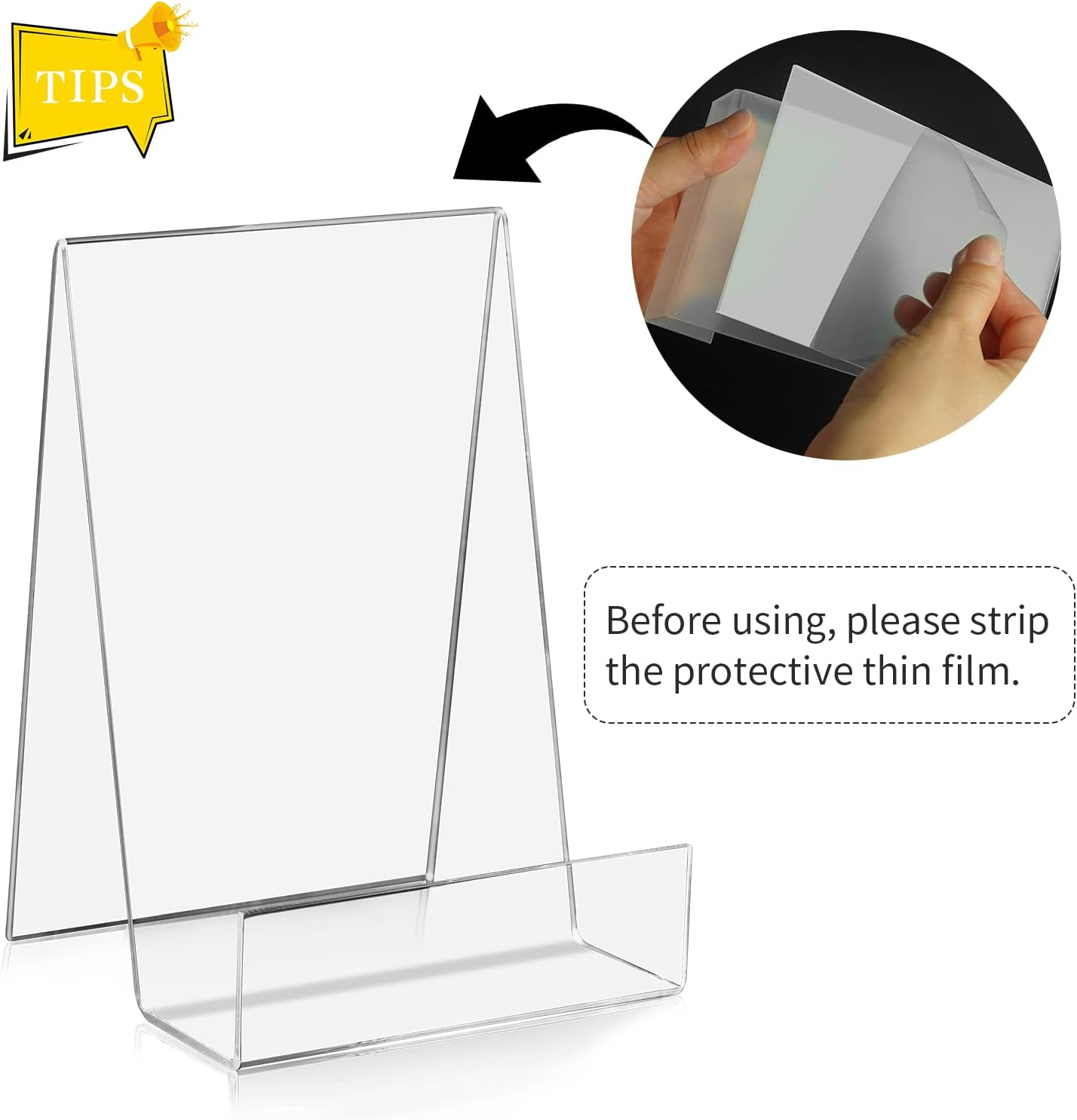 ZOEY Acrylic Book Stand with Ledge Clear Display Easels Plate - 5 Pack Small Book Holder Easel Stand for Books Display, Music Sheets, Artworks, CD, Tablet Holder (Small) image number 5