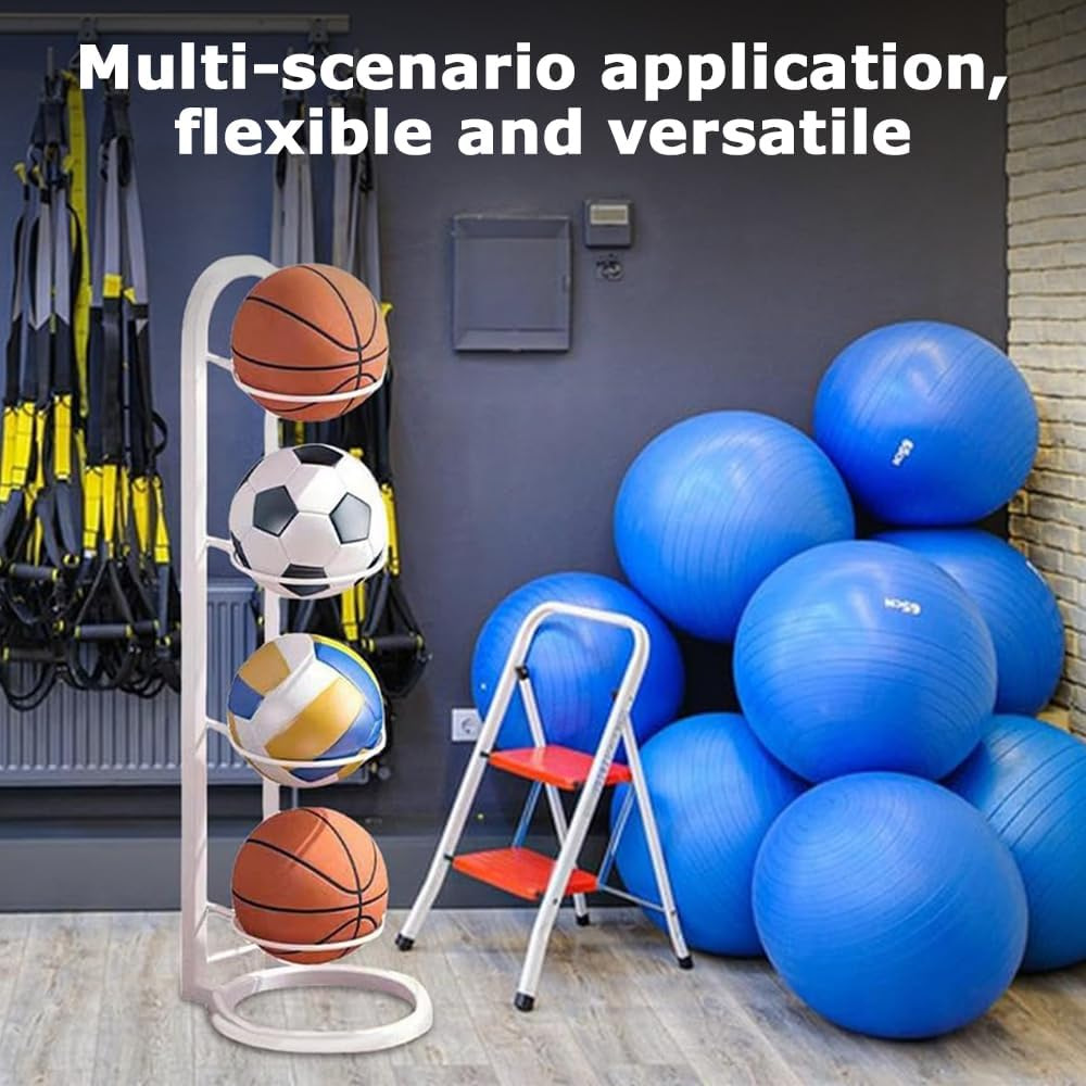 4-Tier Folding Soccer Ball Storage Rack Holder,Freestanding Garage Sports Equipment Organizer,Foldable Ball Storage Rack, inside Movable Vertical Display for Basketball,Soccer,Volleyball