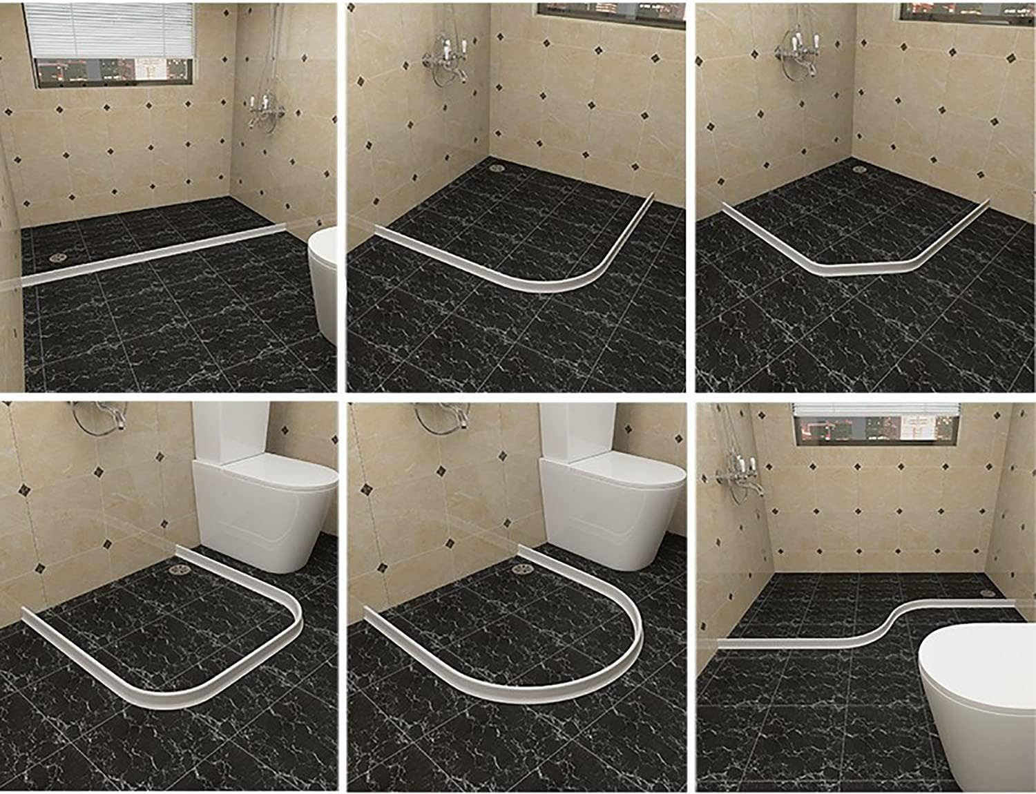 Silicone Wet Room Bathroom Floor Seal,Screen Door Seal Strip,Collapsible Shower Threshold Water Dam the Bathroom and Kitchen Dry and Wet Separation(39 Inch) White image number 3