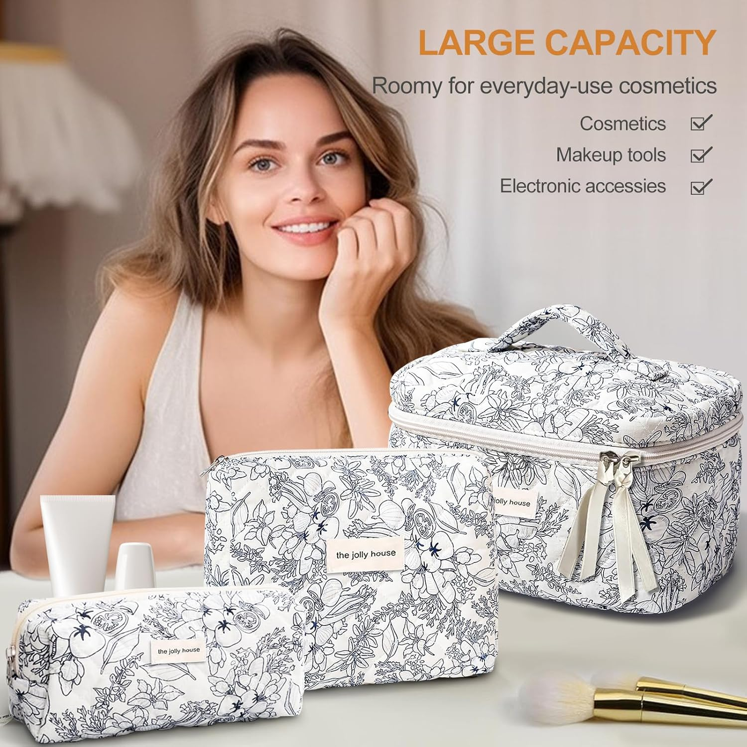 TOPALL Makeup Bag,Cosmetic Bag,Floral Cotton Quilted Makeup Bag,Classic Toiletry Bag,Cosmetic Pouch,Makeup Bag for Women Girls,Flower image number 2