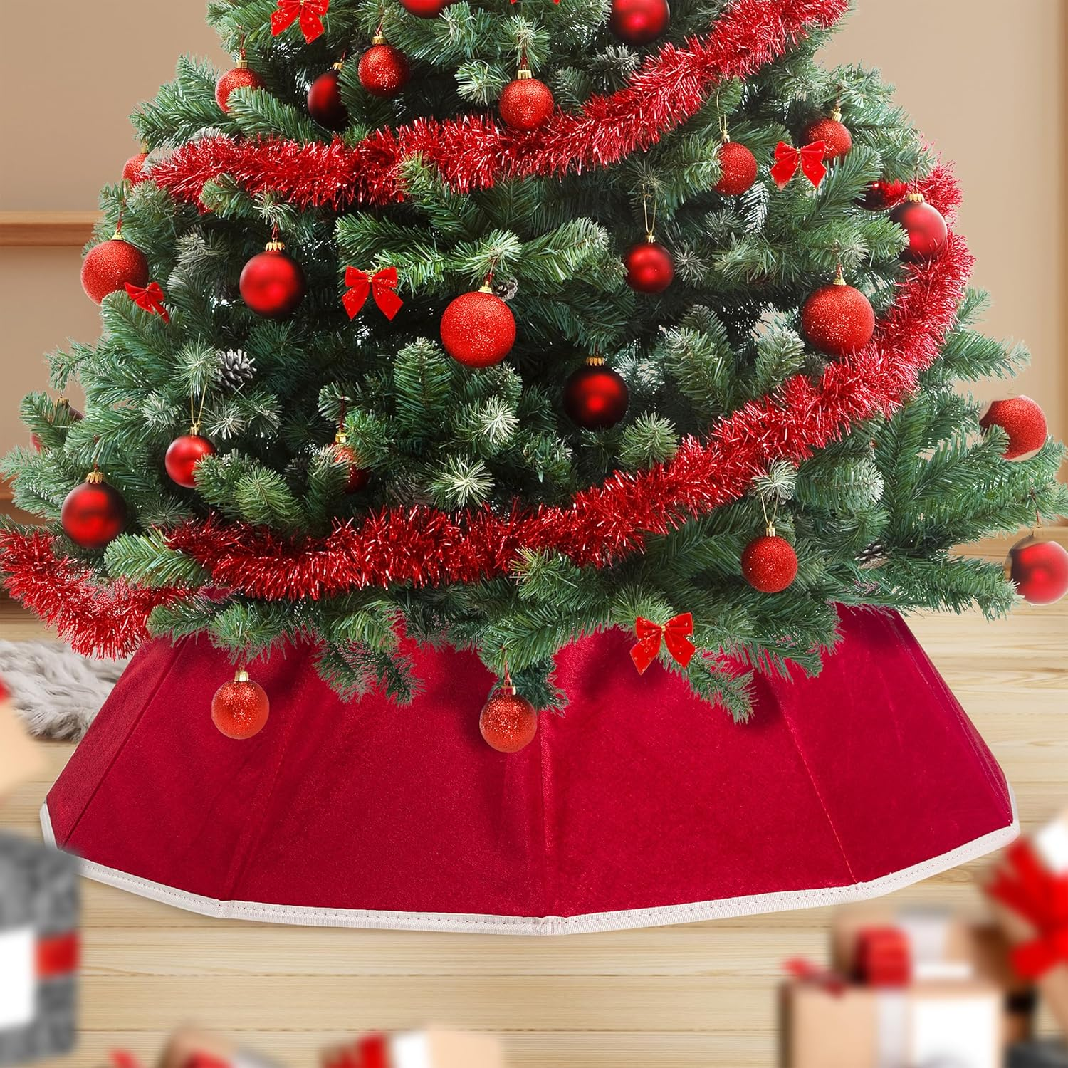 Mr. Pen- Christmas Tree Collar, 28&rdquo; Red Tree Collar for Pencil Tree, Christmas Tree Collars for Artificial Trees, Christmas Tree Base Cover, Xmas Tree Collar for Christmas Tree Cover Base image number 2