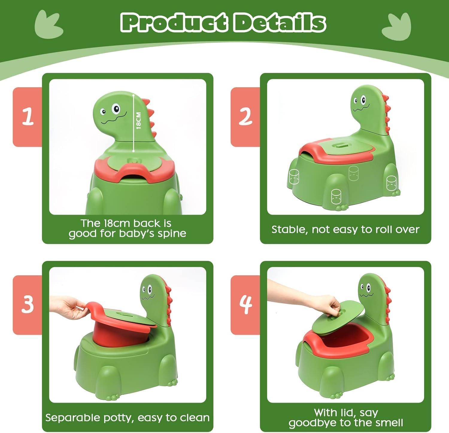 Toddler Potty Training Toilet Chair Boys Girls,Dinosaur Training Potty,Portable Travel Potty with Lid,Splash Guard,Urinal,Non-Slip Pad,Toilet Training Seat with 3 Rolls Cleaning Bags and a Brushes image number 1