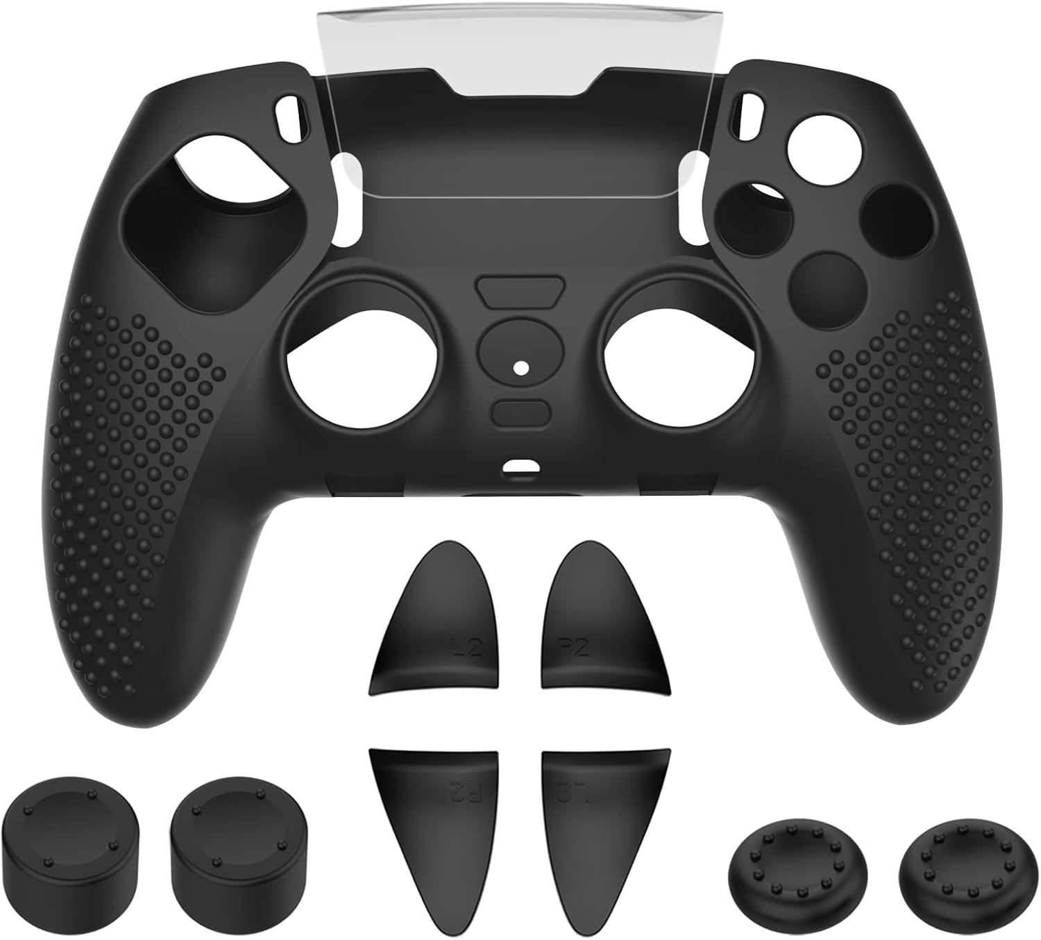 Anti-Slip Cover for PS5 Dualsense Controller, Accessories Including Cover for Dualsense Edge, Thumb Caps, Triggers Extenders, and Touchpad Sticker image number 3