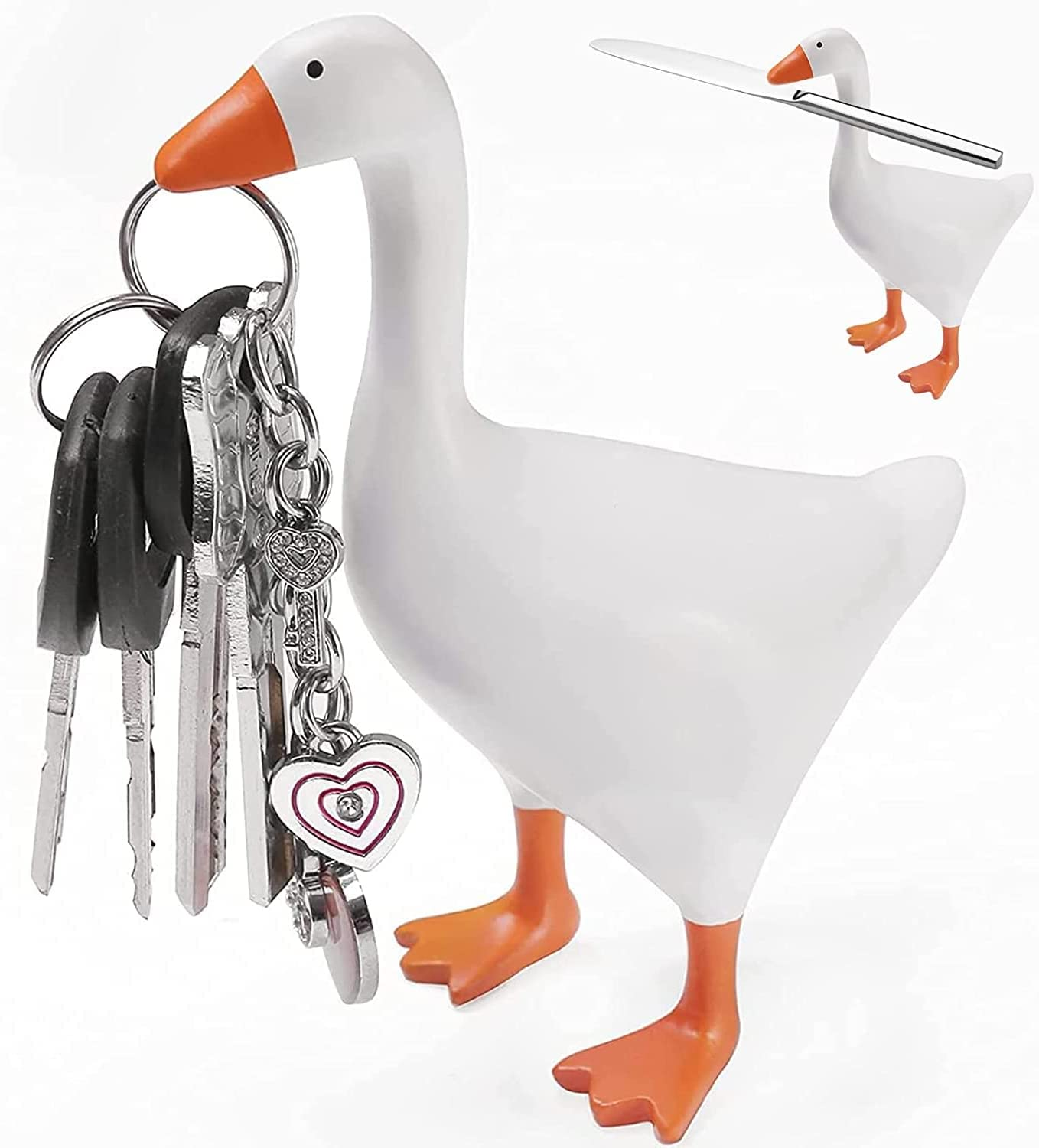 Magnetic Key Holder,Cute Goose Resin Statue Home Decor,Animal Figurines Keys Holder, for Keys,Glasses, Bells,Kawaii Room Table Desk Decor Sculpture Funny Bedroom Decor Housewarming Gift (Orange Duck) image number 5