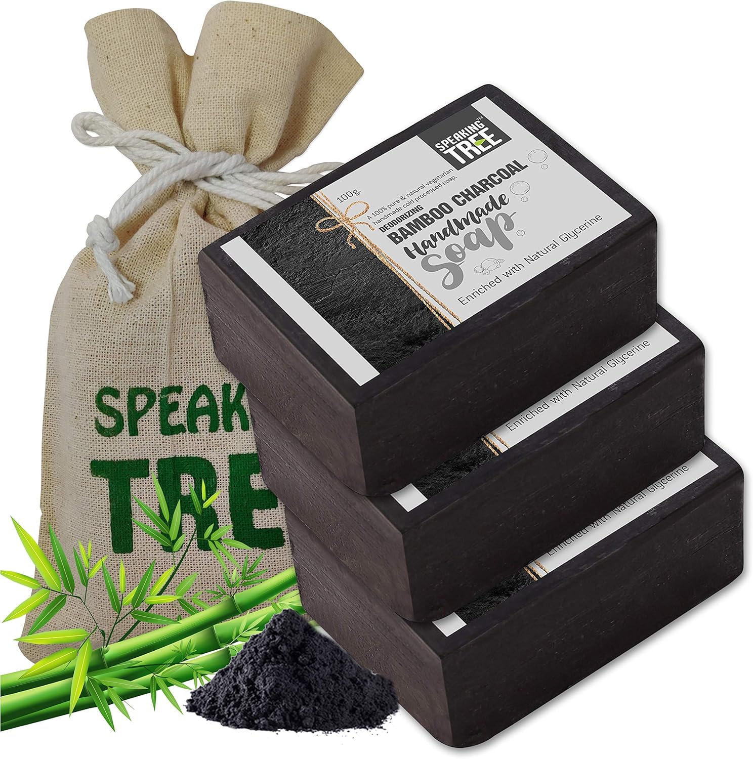 Speaking Tree Specially Formulated and Cold Processed Deodorizing Bamboo Charcoal Handmade Soap to Cleanse Skin Naturally and a Beautifully Refreshing Aroma (Pack of 3) image number 2