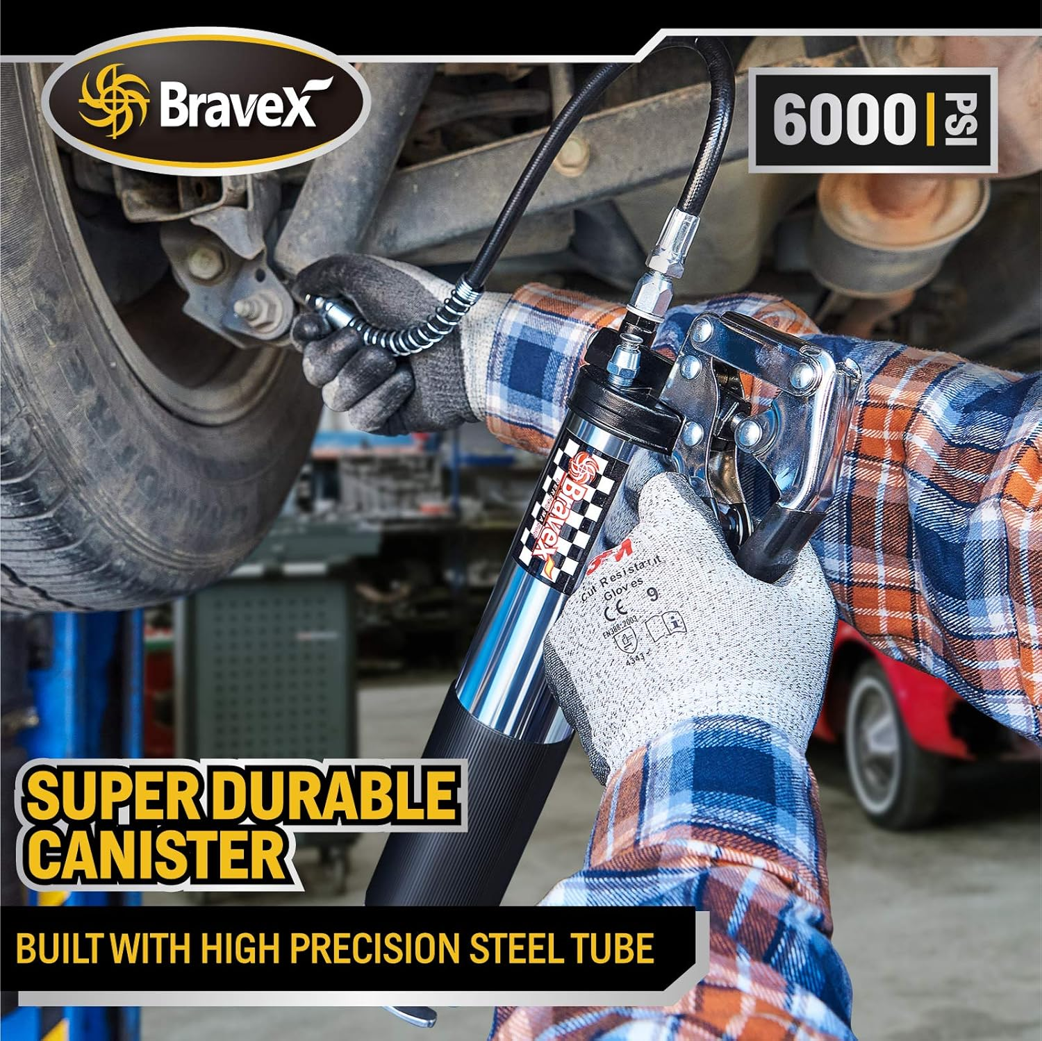 Grease Gun - Heavy Duty Professional Pistol Grip Grease Gun 6000 PSI with Flex Hose image number 5