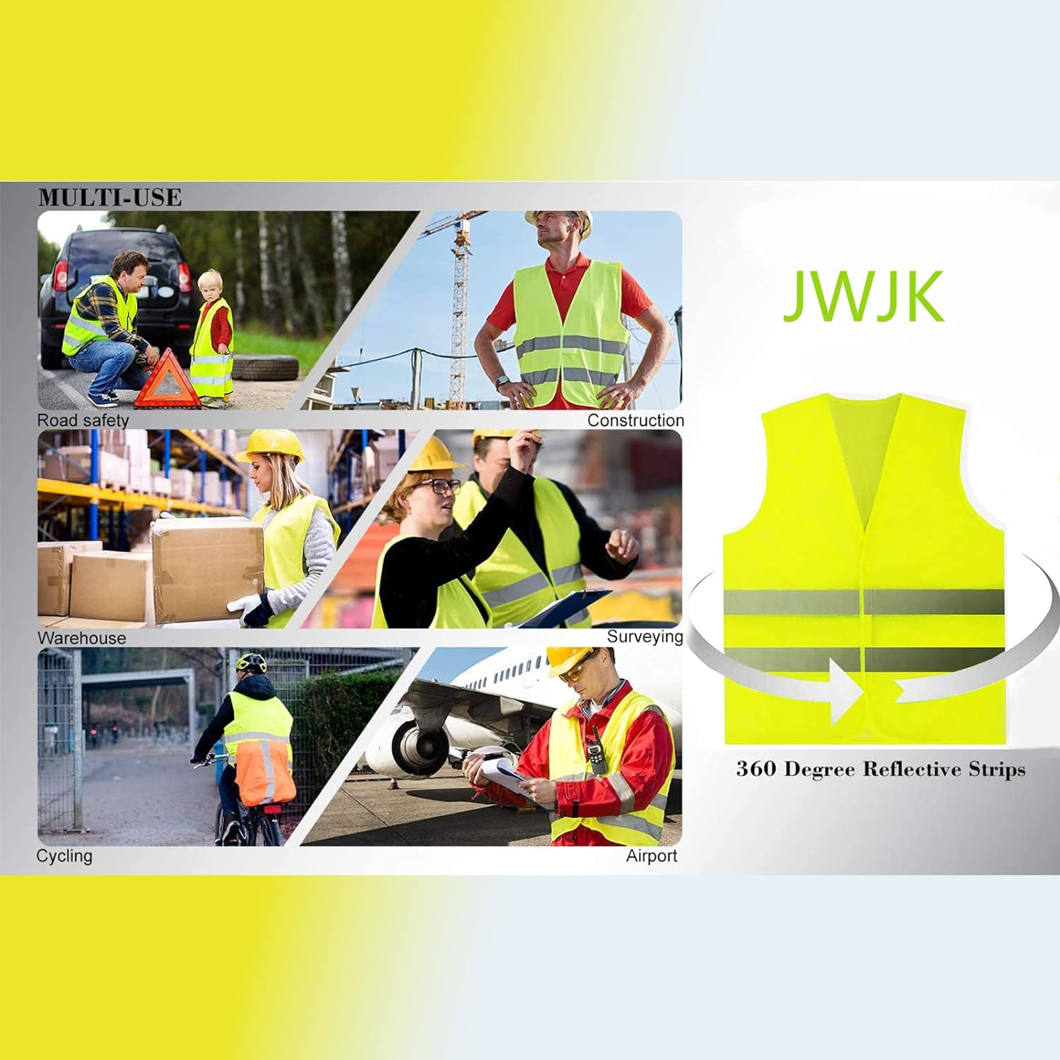5 Pack Hi Vis Vests,Safety Vests,Standard Size Reflective High Visibility Vests,Unisex Hi Vis Jacket for Traffic Work, Running, Surveyor and Security Guard Construction Vest image number 6