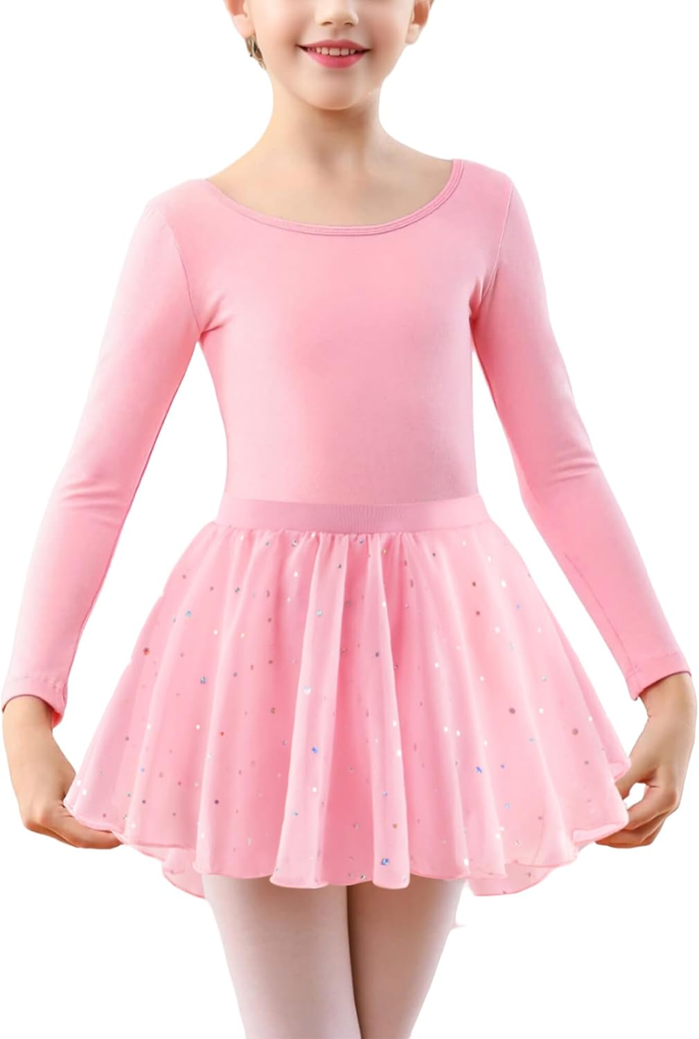 KEOYA Girls Dance Leotards Long Sleeve Ballet Outfits Dance Skirted Leotard Kids Ballet Tutu Dress for 3-11 Years image number 2