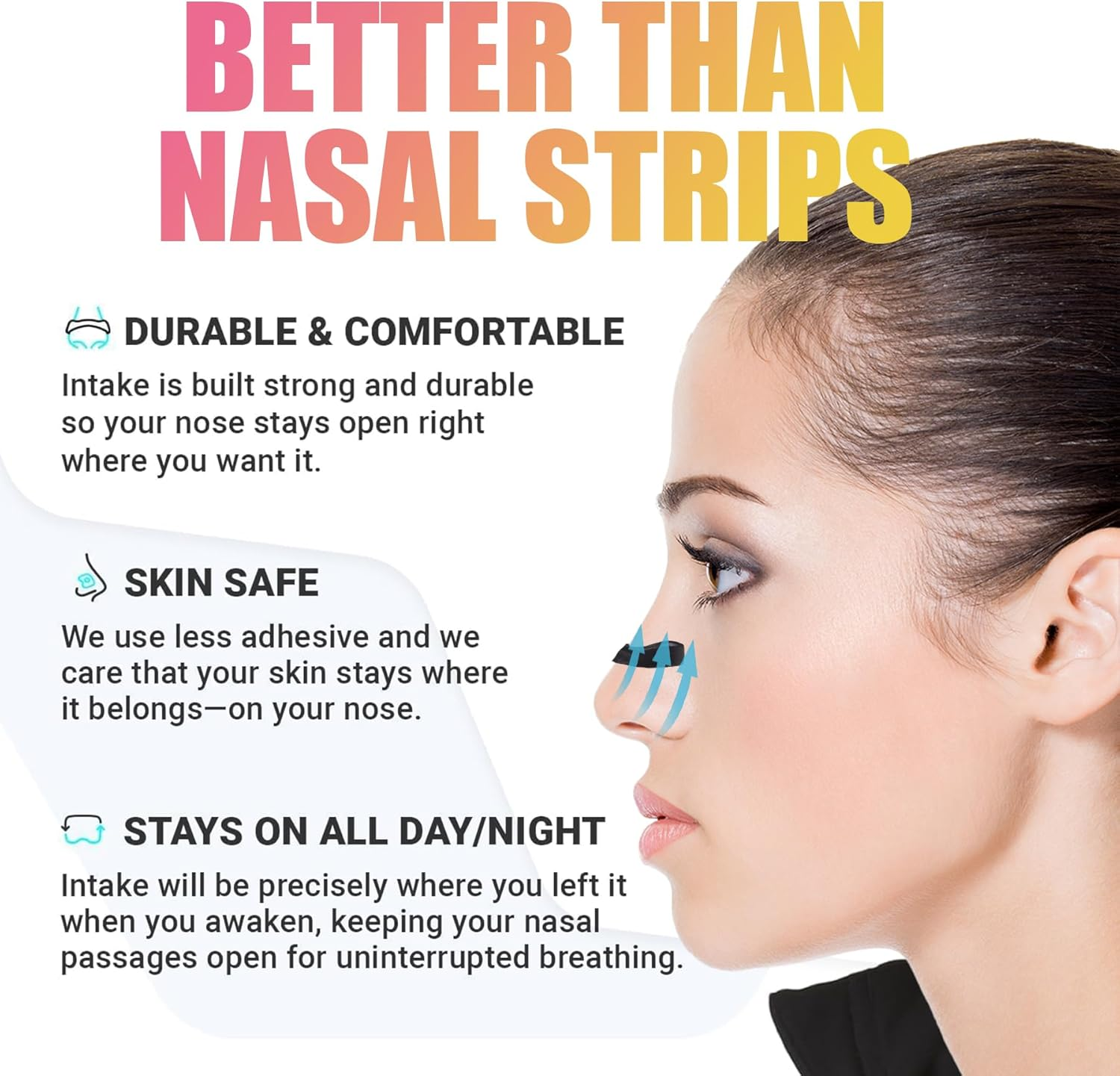 Nasal Strip, IGGDOQI 60 Pcs Anti-Snoring Sleep Nose Strips, Intake Breathing Nose Magnets, Boost Oxygen Intake, Reduce Snoring, Improve Sleep Quality, for Men & Women (Black) image number 1