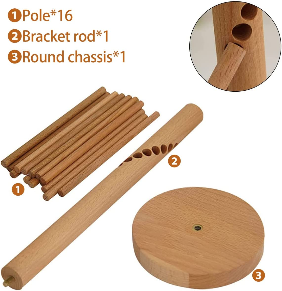 Collapsible Pasta Drying Rack, Wooden Spaghetti Stand Dryer with 16 Suspension Rods Homemade Fresh Noodle Tree Stand Hanger, Easy Storage & Quick Set-Up Hanging Rack for Home Kitchen (A) - B image number 5