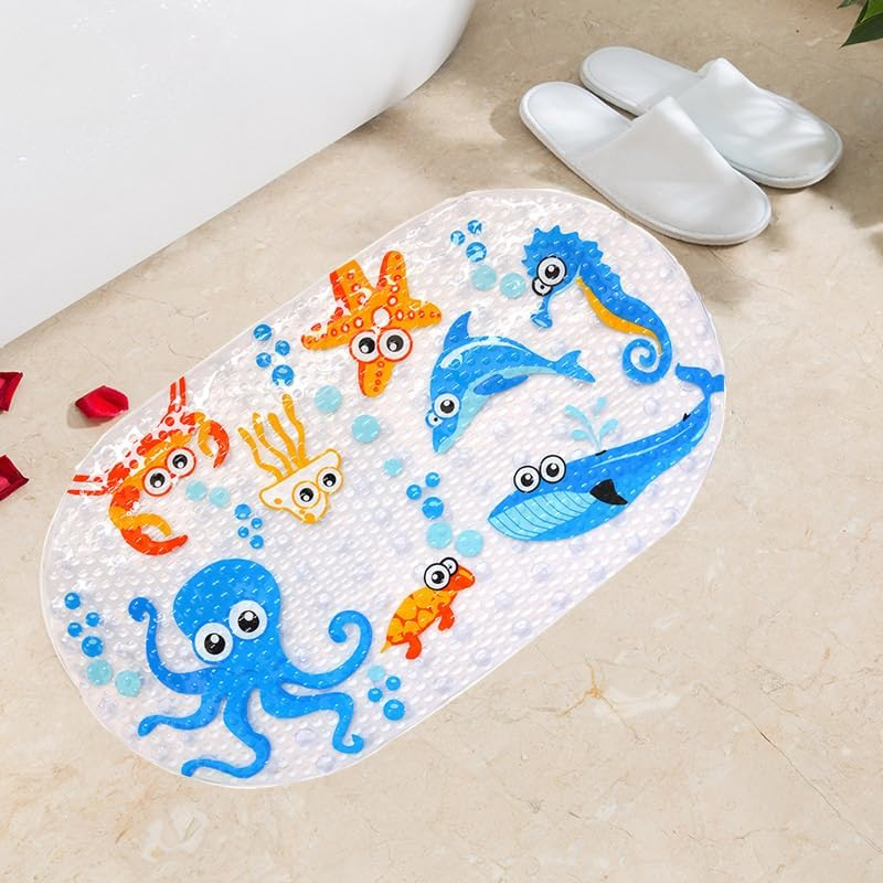 Bath Mats for Tub Kids,Large Cartoon Non-Slip Bathroom Bathtub Kid Mat for Baby Toddler Anti-Slip Shower Mats for Floor 27Inx15In,Machine Washable XL Size Bathroom Mats (Blue) image number 3
