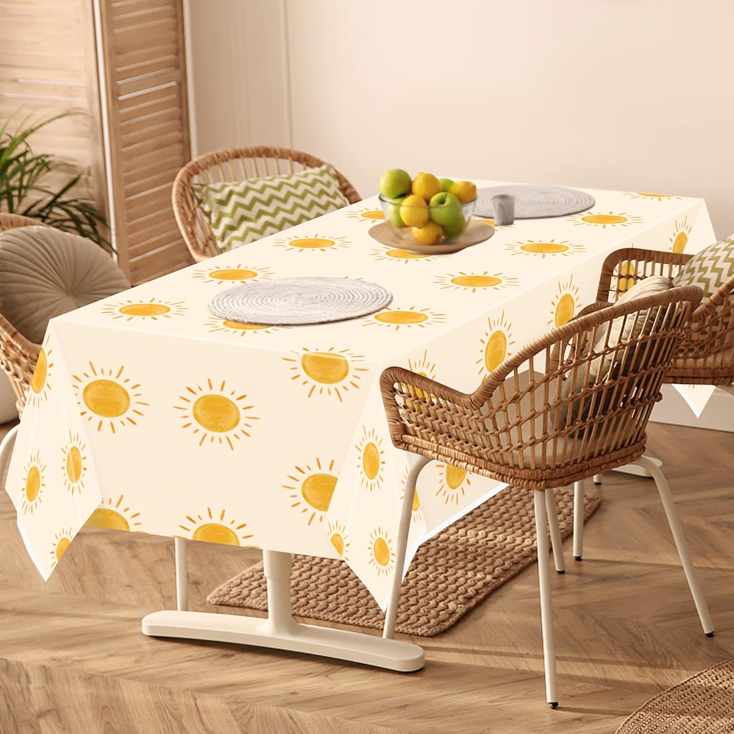 3Pcs Boho Sun Birthday Party Tablecloths Boho Hippie Sunshine Disposable Plastic Waterproof Rectangular Table Covers First Trip around the Sun Party Decorations Baby Shower Supplies image number 2