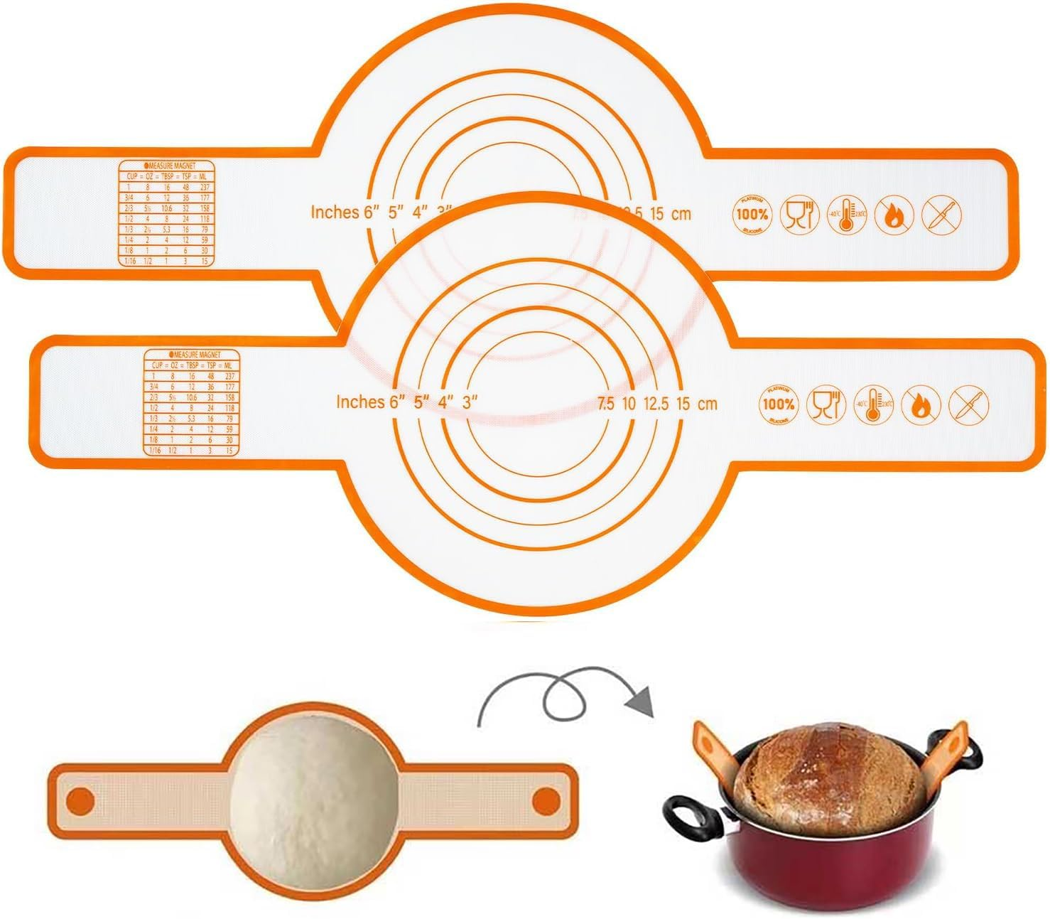 2PCS Sourdough Silicone Bread Sling,Silicone Baking Mat for Dutch Oven,With Long Handles Bread Mat Set,Non Stick & Easy Clean Baking Mat to Transfer Sour Dough Easily image number 4