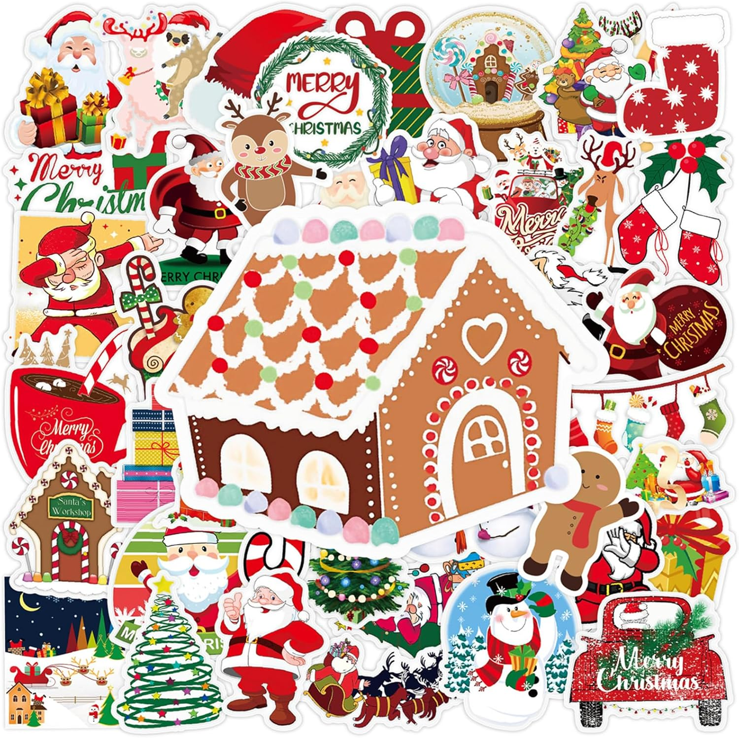 Pack of 50 Stickers Set, Christmas Graffiti Stickers Children, Waterproof Stickers for Girls Boys DIY Scrapbooking Toy Decoration Children'S Birthday Gift Stickers for Christmas Cards Gifts image number 4