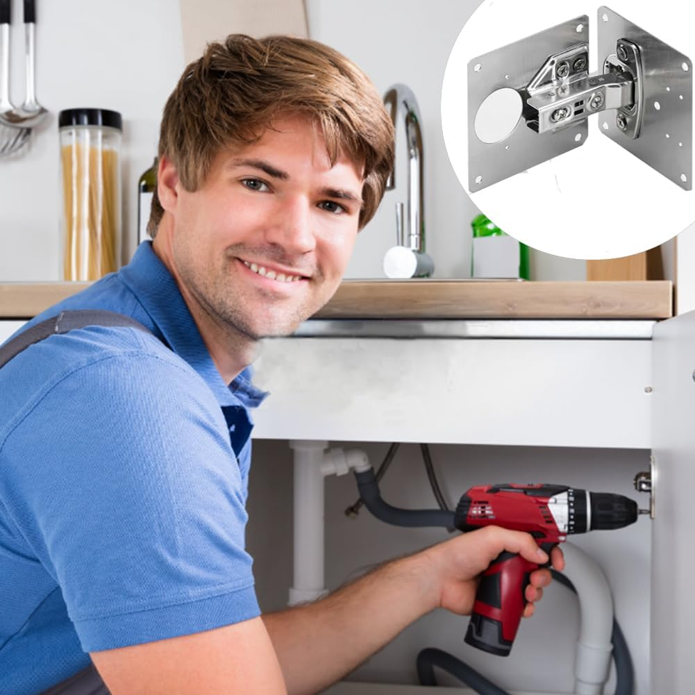 3PCS Stainless Steel Cabinet Door Hinge Repair Plate Furniture Cabinet Door Hinge Fixed Installation Hinge Hole Repair Artifact with Screws (Steel)