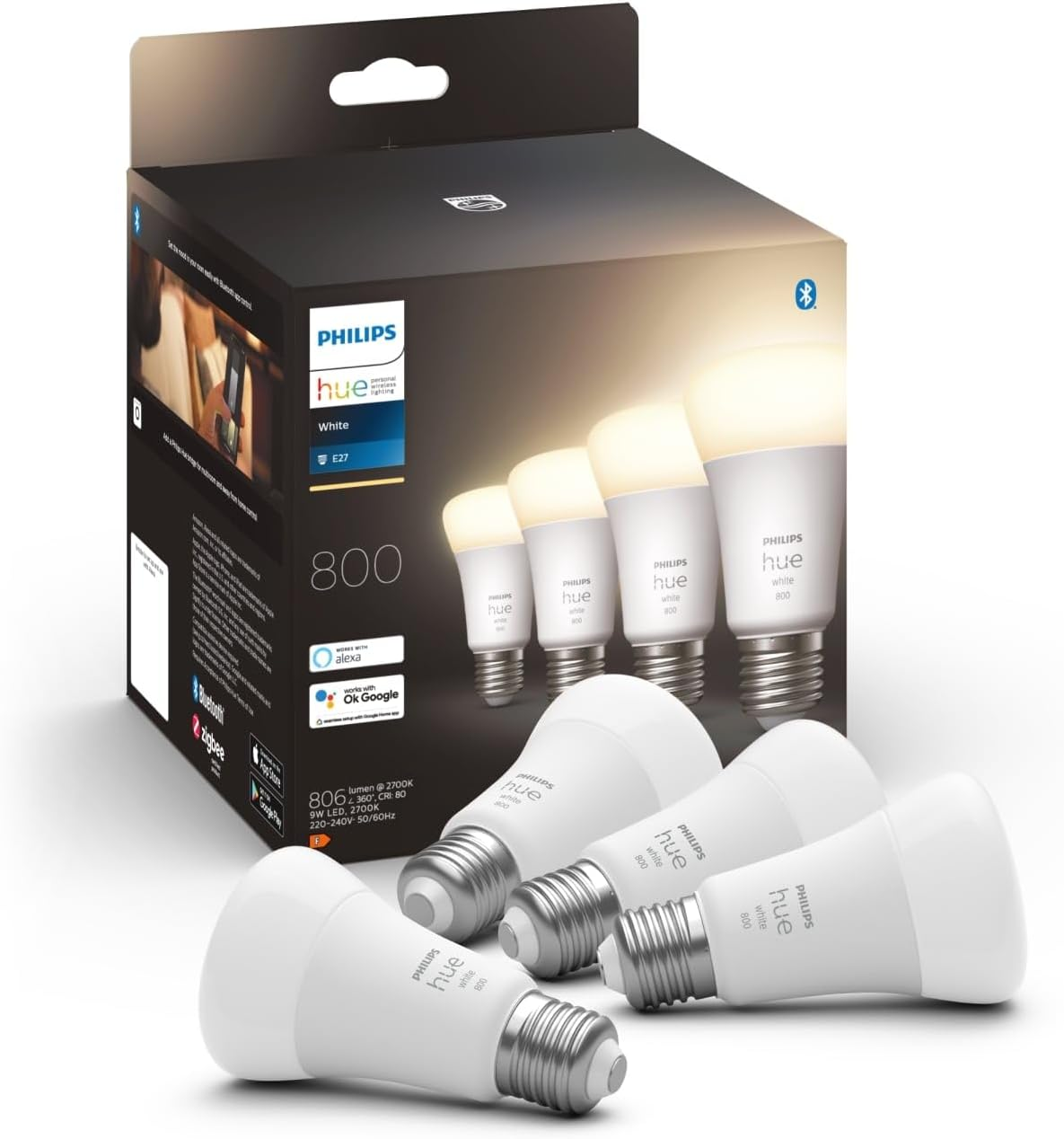Philips Hue White Smart Bulb Twin Pack LED [E27] with Bluetooth