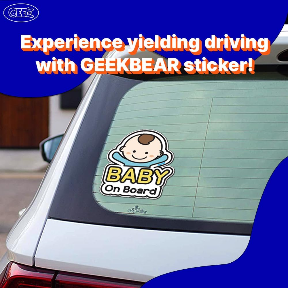 GEEKBEAR Baby on Board Car Sticker - Cartoon Design, Reflective, Weather-Resistant (Basic Boy + Basic Boy) image number 1