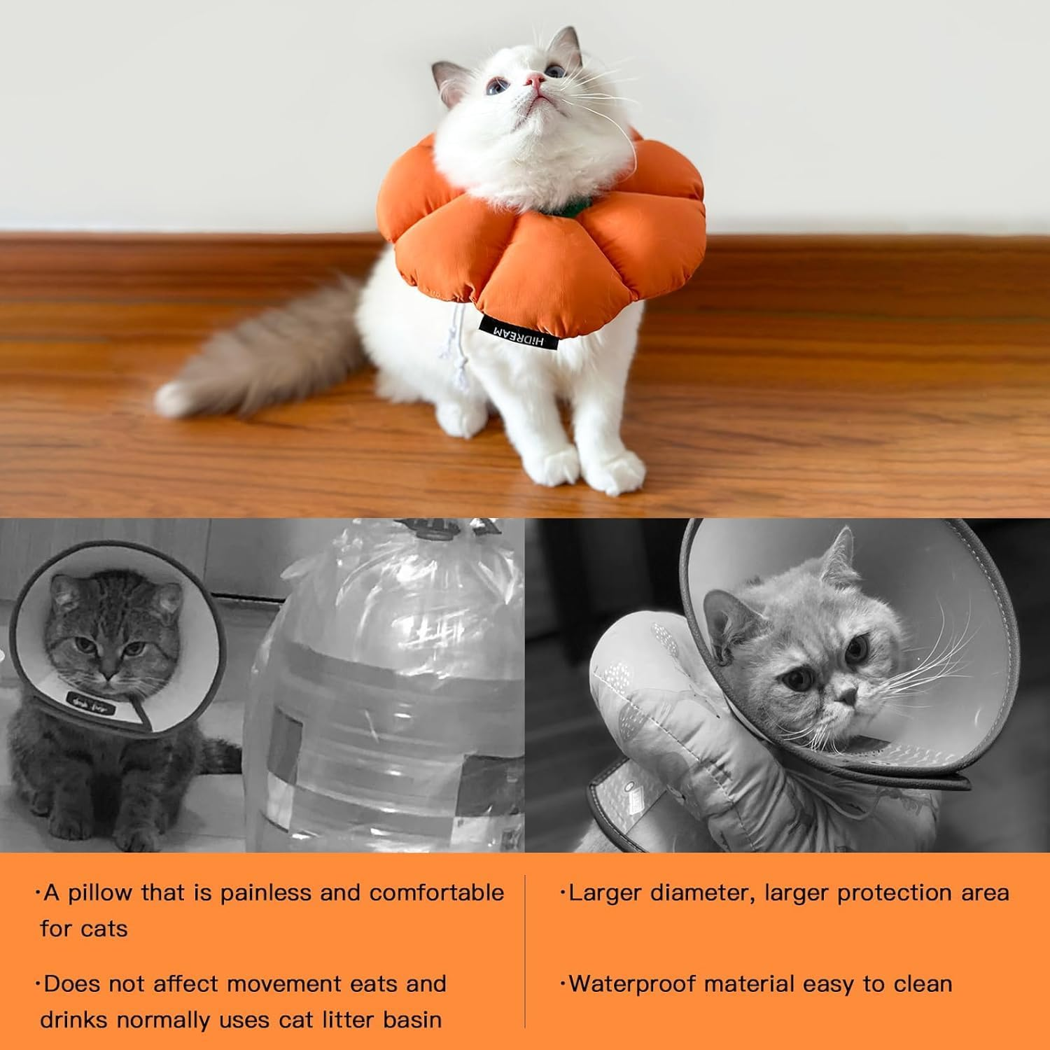Pet Recovery Collar - Soft and Adjustable Flower Cone for Cats and Small Dogs (Orange, Large 5-9Kg) image number 2