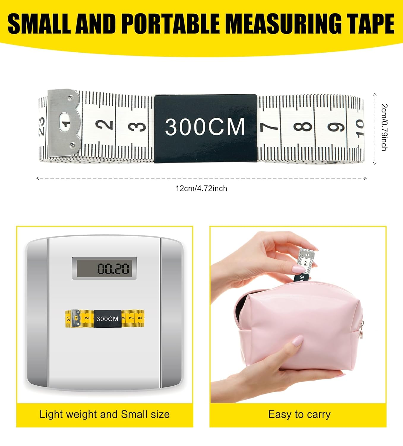 YBVABE 300Cm Measuring Tape for Body, 2PCS Double Scale Soft Tape Measure Body Sewing Flexible for Weight Loss Medical Body Measurement Sewing Tailor Craft Vinyl, Has Inches Scale on Reverse Side image number 1