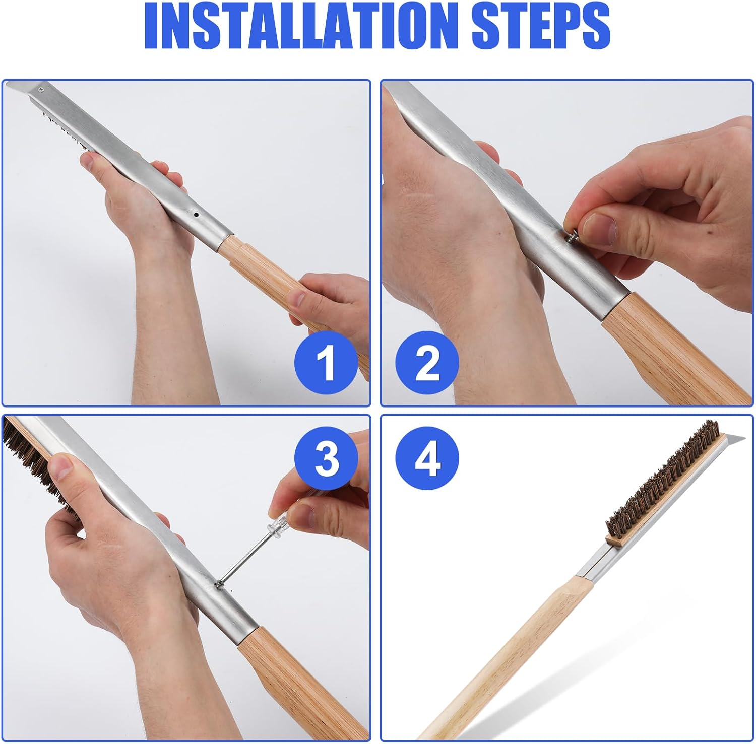 Pizza Oven Brush with Scraper Long Handle, 21.9Inch Long Pizza Oven Brush with Coconut Fibre Bristles for Outdoor Pizza Ovens with Hanging Ring, Easy to Install