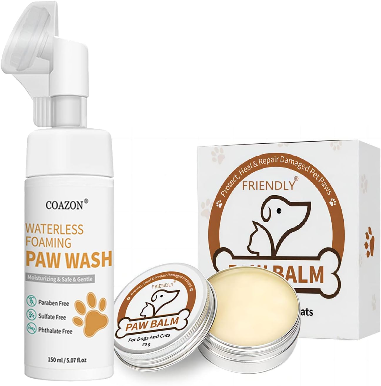 Purevie Dog Paw Cleaner Set, with 150Ml Dog Paw Cleaner & 60G Dog Paw Balm, 100% Natural Paw Pad Balm for Pets, Repairs & Restores Dry, Cracked & Damaged Paws, 2 Oz Canine Paw Moisturizer image number 2