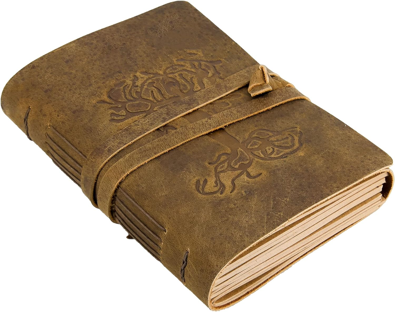 Leather Journal for Women and Men Embossed 8 X 6 Inch Handmade Lined Craft Paper Mother Earth Notebook Writing Notepad Book of Shadows Journal