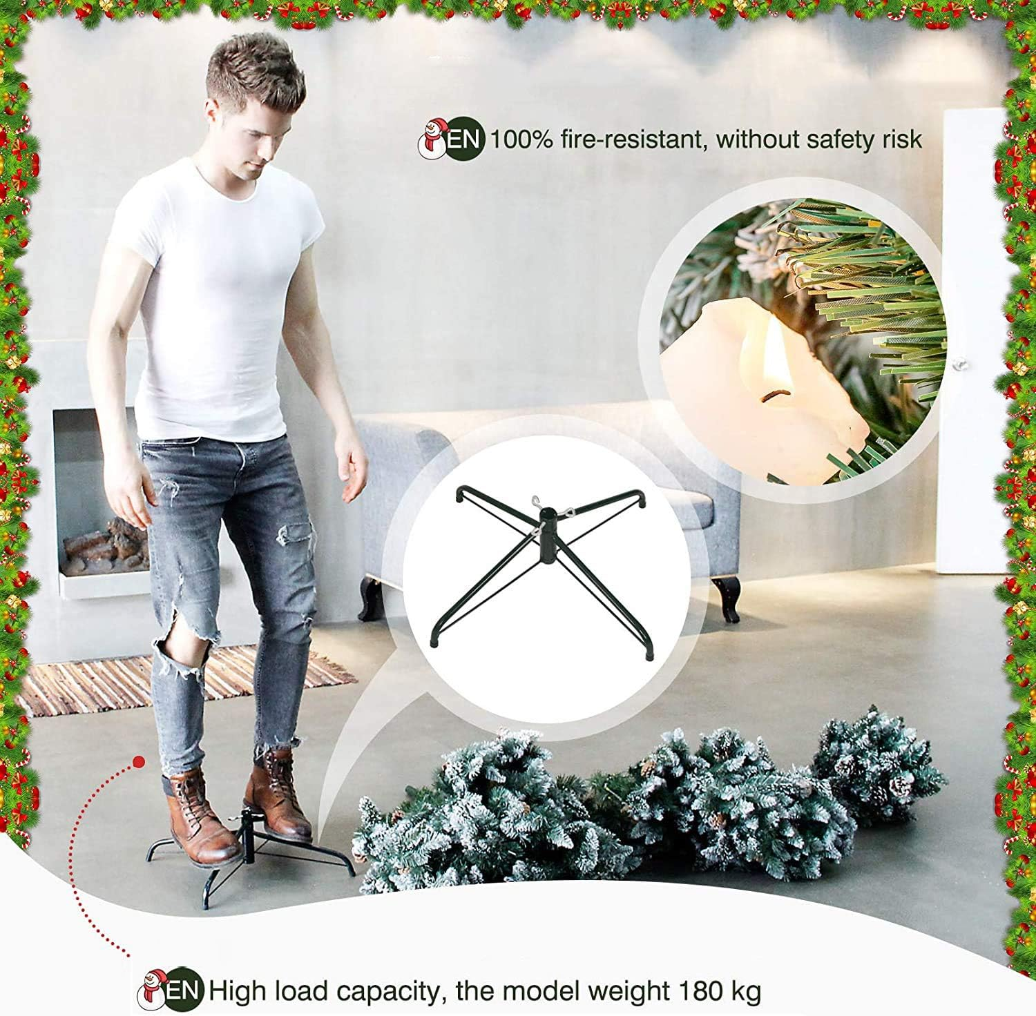 Ariv Green Pinecone Hinged Christmas Tree 1.5M 5FT Frost Green 786 Tips Bushy Hinged Branches Metal Stand Easy Assemble Chistmas Gift