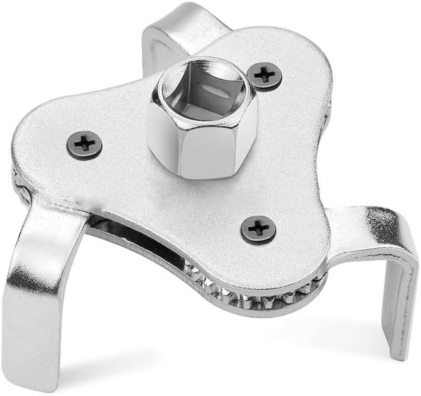 AIMALL 3-Leg Adjustable Oil Filter Removal Wrench Tool, 65&ndash;110Mm Range, Universal Auto Engine Filter Remover with Non-Slip Steel Jaws, Fits 1/2" & 3/8" Drive Ratchet Tools, Heavy-Duty Chrome Finish