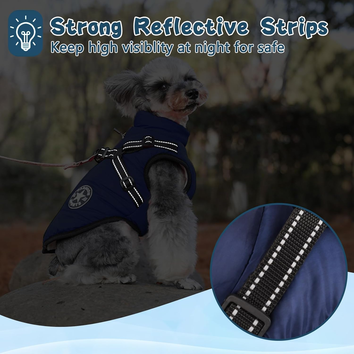 Reflective Padded Dog Jacket with Built-In Harness, Water-Resistant Winter Dog Coat with D-Ring Leash & Fur-Safe Zipper, Warm Windproof Coats for Small Dogs and Kittens (Blue, L) image number 4