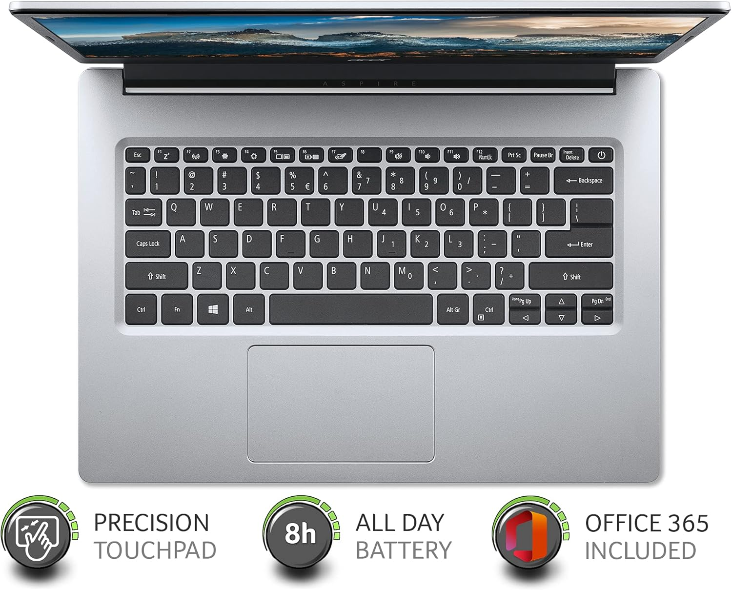 Acer Aspire 1 A114-33 14 Inch Laptop - (Intel Celeron N4500, 4GB, 64GB, Full HD Display, Microsoft Office 365, Windows 11 in S Mode, Silver) image number 3