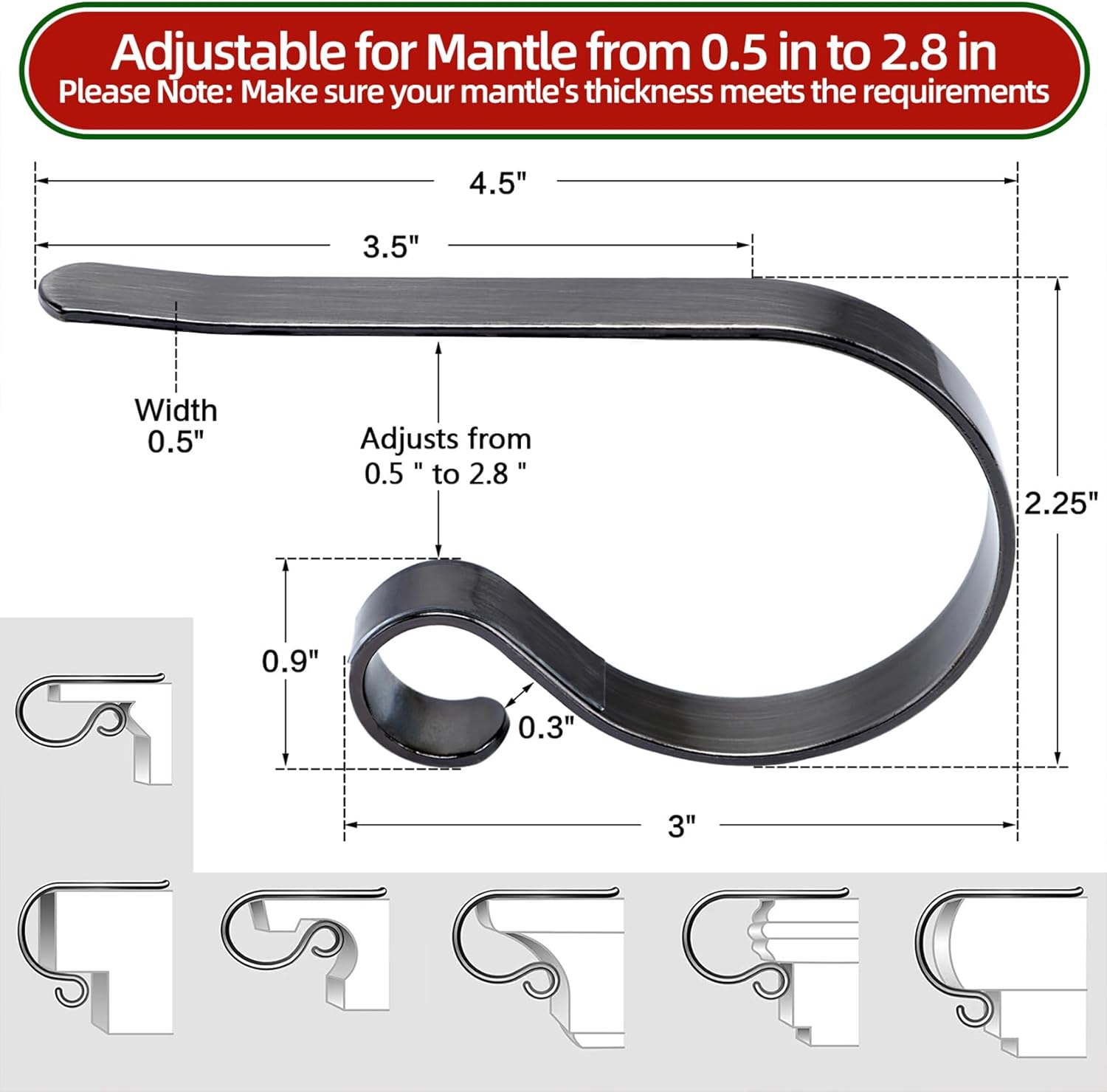 Christmas Stocking Holders for Mantle Set 4,Protective Pads Christmas Stocking Holders for Fireplace Mantle,Multi-Uses Stocking Hooks for Mantle,Mantel Stocking Holders Clip for Xmas Party Decoration image number 2