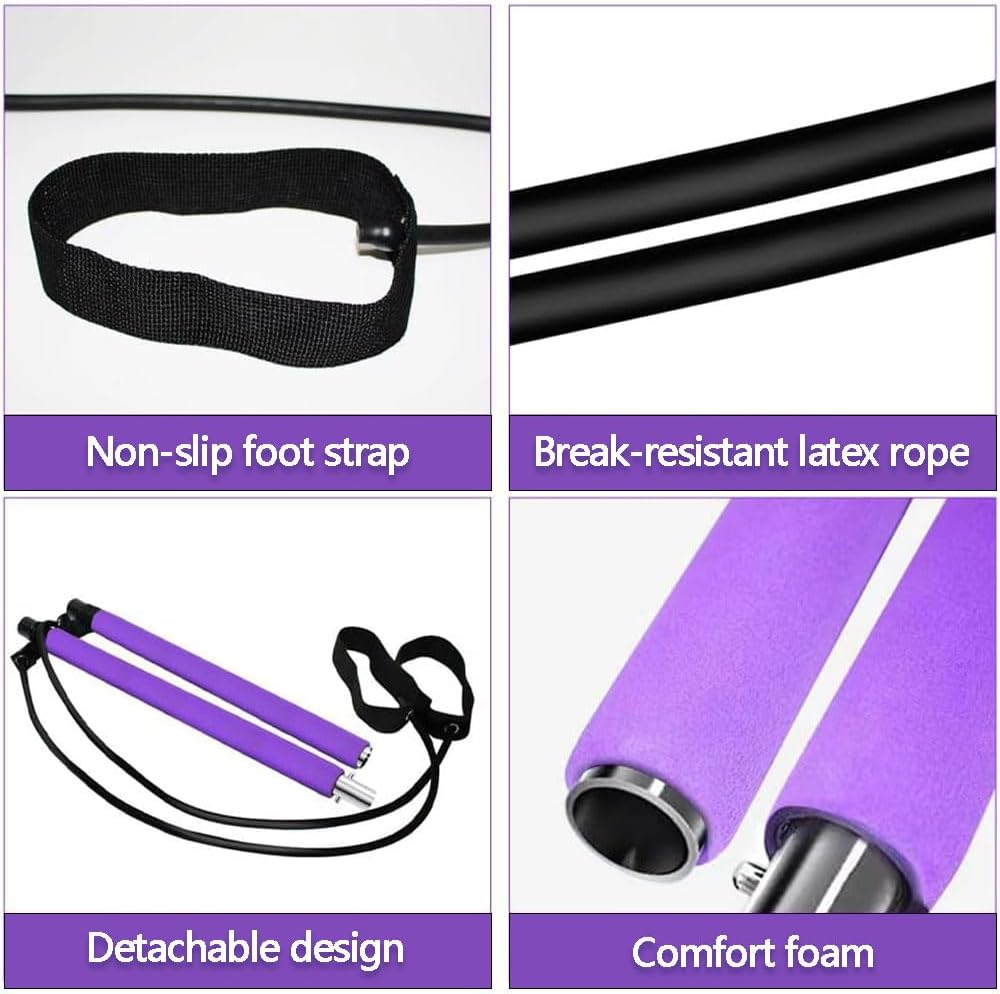 Portable Pilates Bar Kit with Resistance Bands &ndash; Full Body Toning Yoga Bar with Foot Loops, Multi-Function Home Gym Equipment for Strength Training, Stretching, Yoga & Fitness Workouts image number 2