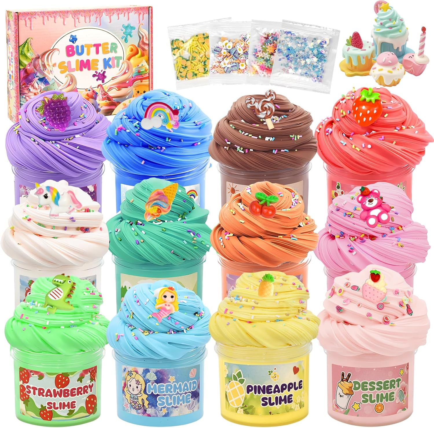 12Pack Butter Slime Kit with Scented DIY Slime for Girls and Boys, Super Soft, Non-Sticky Stress Relief Toy, Party Favors and Birthday Xmas Gift image number 1