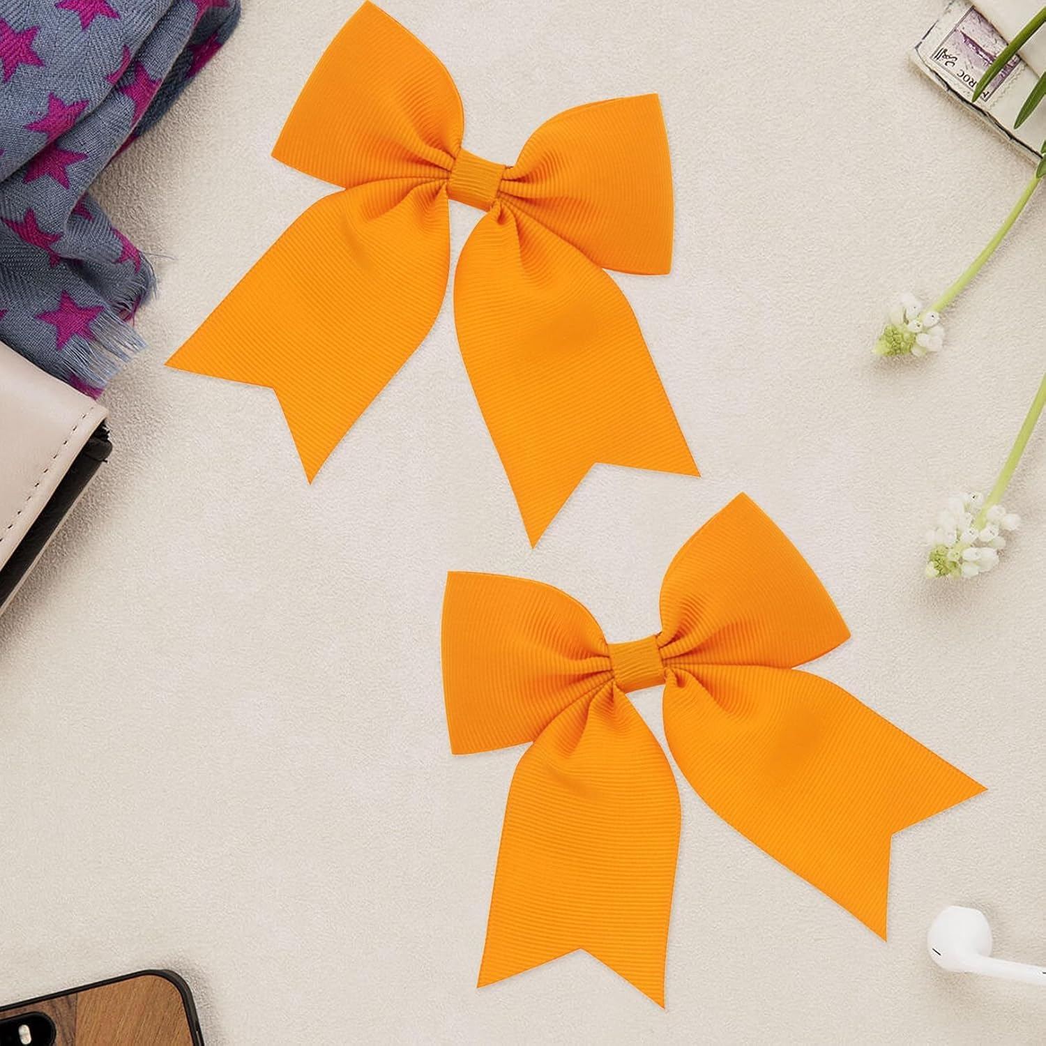 2 Pieces Large Orange Velvet Hair Bows, Women and Girls, Modern Solid Orange Hair Clip, 1 Count image number 6