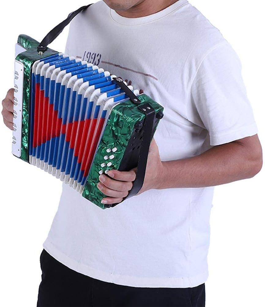 17 Keys 8 Bass Piano Celluloid Accordion, 4 Colors Portable Concertina with Side Adjustable Strap, Mini Musical Instrument Good for Beginners (Green) image number 1