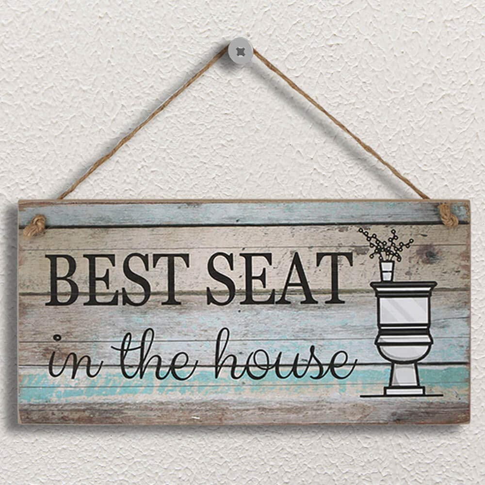 Funny Bathroom Wall Decor Sign, Farmhouse Rustic Bathroom Decorations Wall Art, 12" by 6" Best Seat Wood Plaque image number 2
