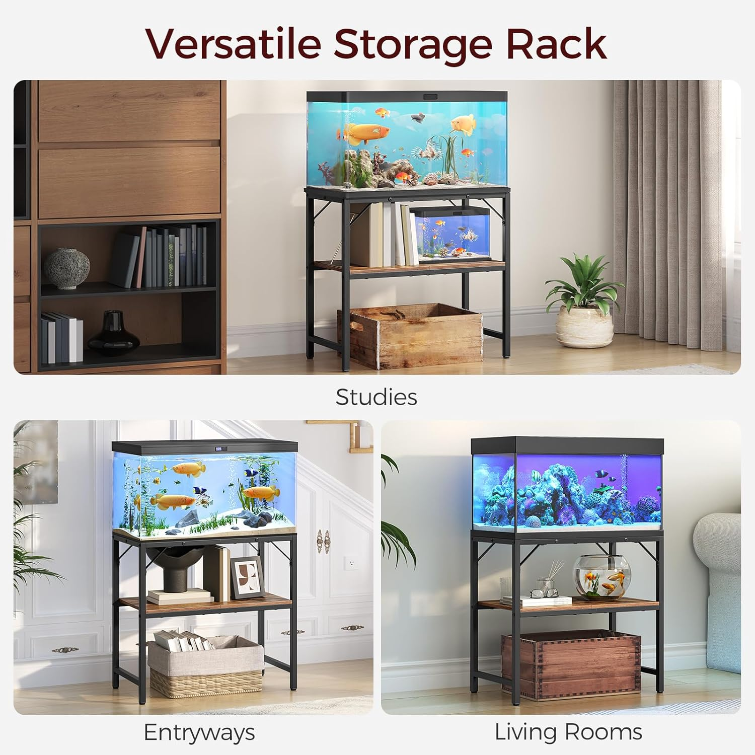 30 Gallon Fish Tank Stand, Aquarium Stand with 2-Tier Storage Shelves, Heavy Duty Breeder Turtle Terrarium Stand Rack for Home Office, 30.0" L X 11.8" W X 24.4" H, Rustic Brown FTHR3001 image number 4