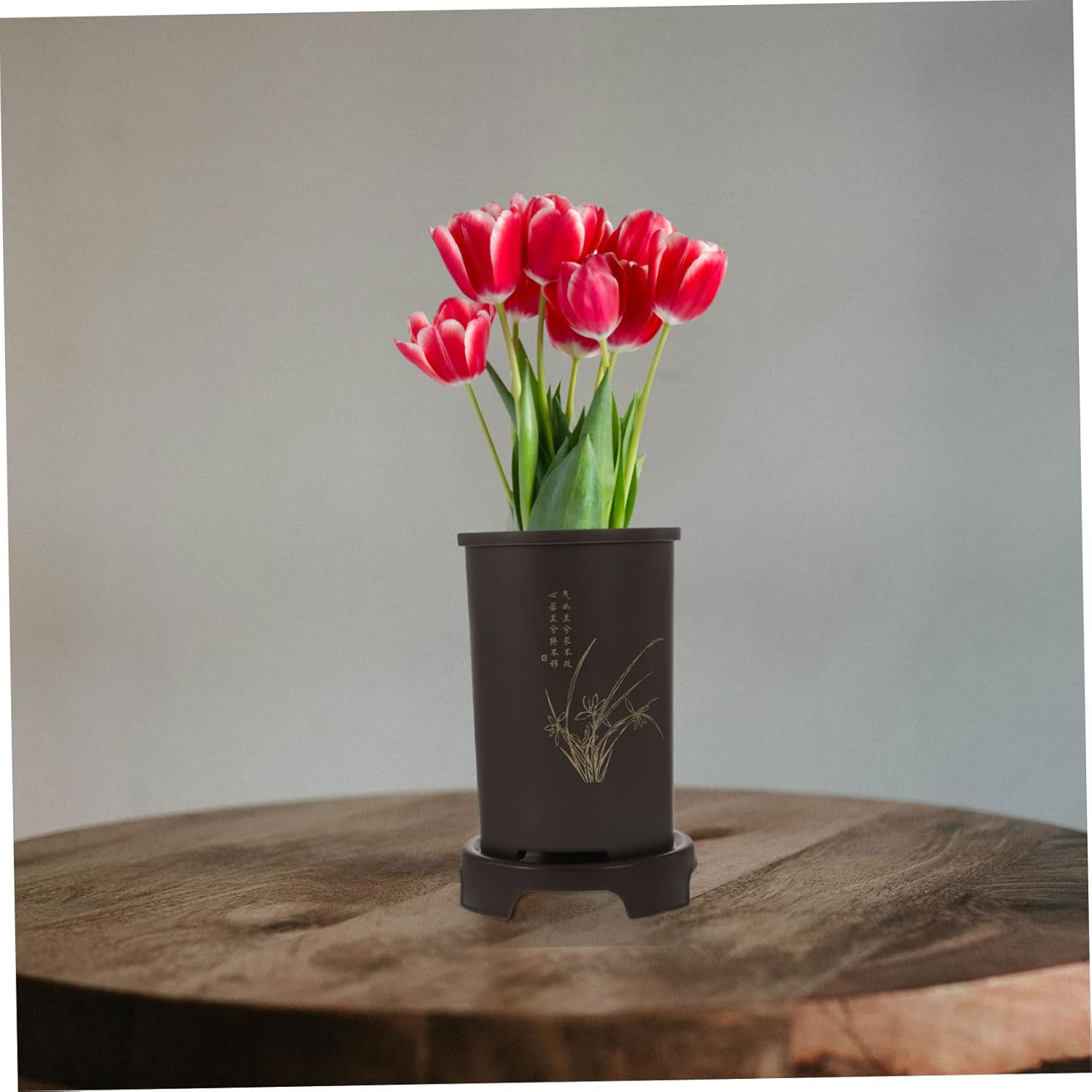 Yardenfun Decorative Plant Pots for Orchids Resin Flower Pots Drainage Tray Indoor Outdoor Planters