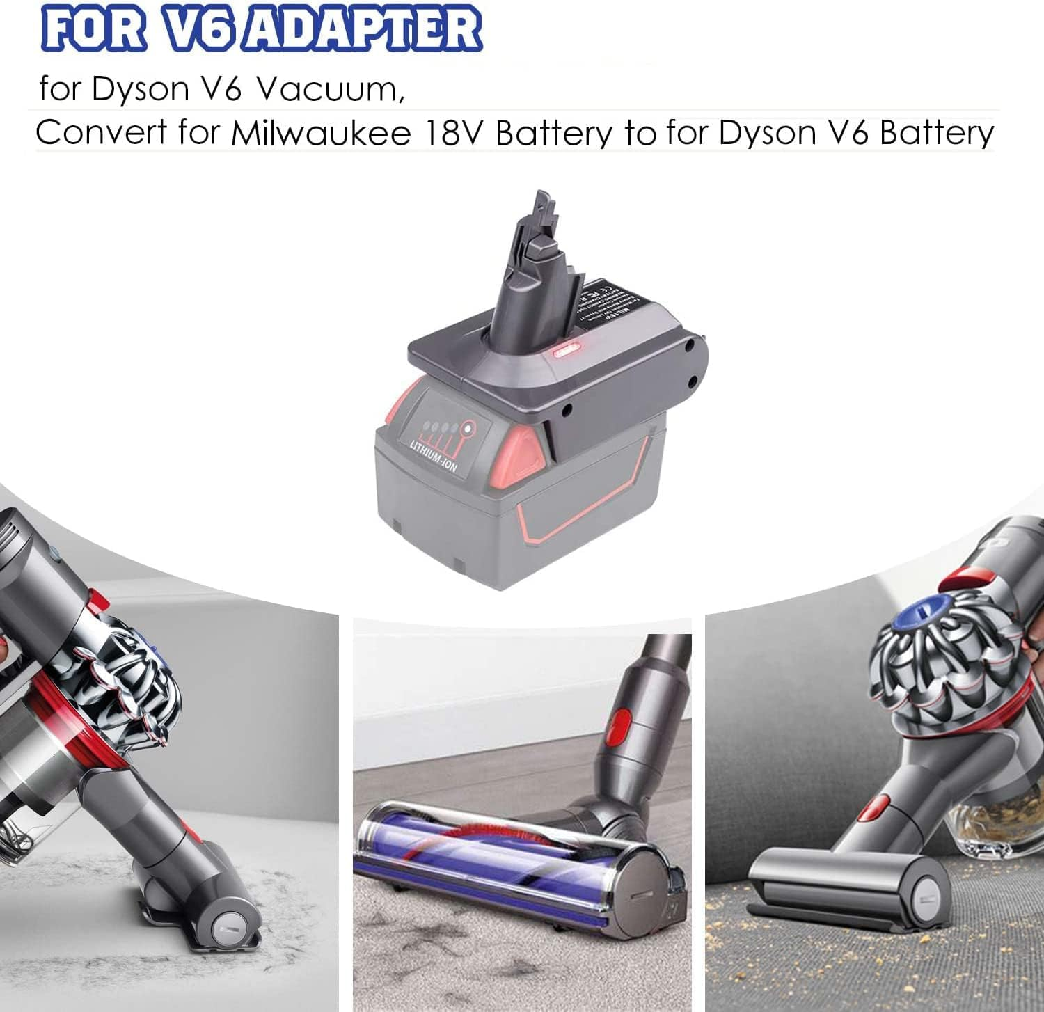 V6 Battery Adapter for Milwaukee M18 18V Battery to for Dyson V6 SV03 SV04 SV09 DC62 DC59 Fluffy Vacuum Converter (Only MIL18V6 Adapter)