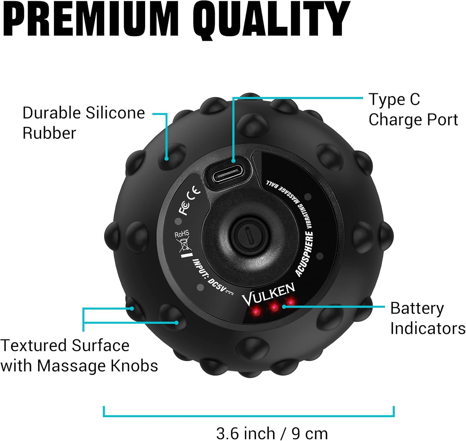 Vulken Acusphere 4 Speed High Intensity Vibrating Massage Ball for Muscle and Plantar Fasciitis Pain Relief, Myofascial Release and Trigger Point Treatment. Foot Massage Roller image number 5