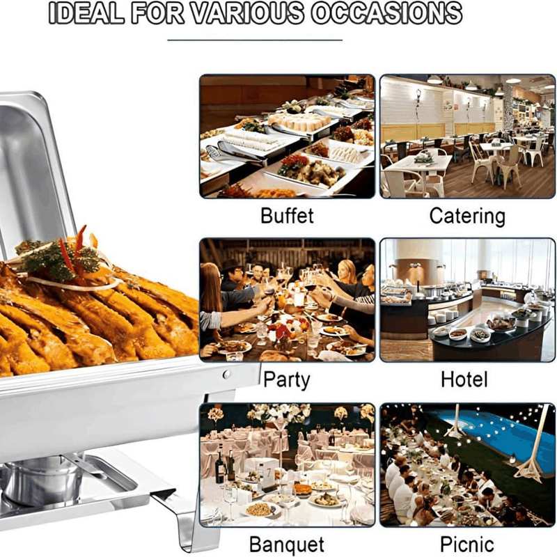2PACK 11L Chafing Dish Buffet Food Warmer Pan Set with Cover Stand, Stainless Steel Catering Chafer Warmer Set with Trays, Lid, Fuel Holder, for Kitchen Party Banquet Dining (3X3L Food Pan) image number 5