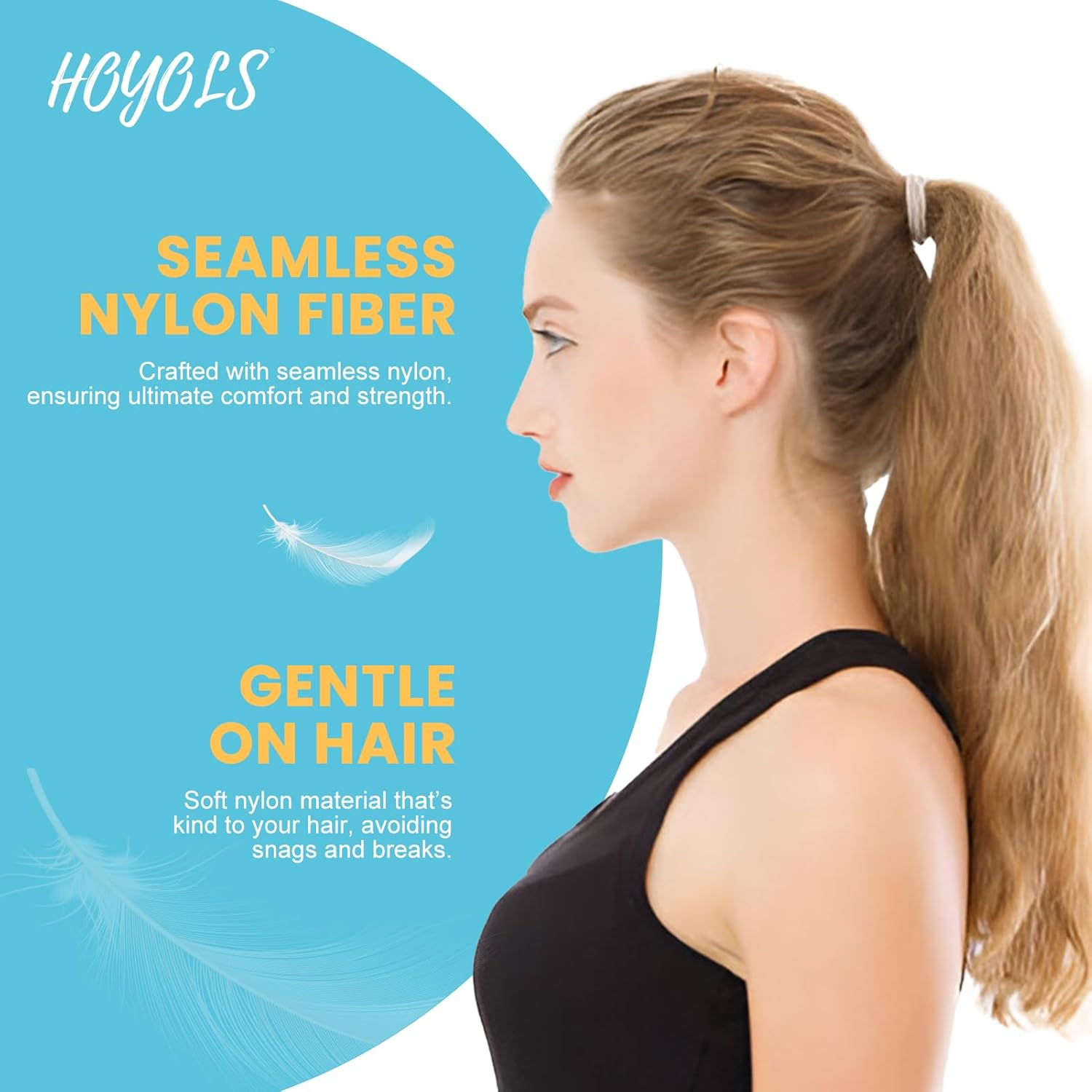 HOYOLS Soft Large Seamless Hair Ties, Gentle Stretch Nylon Ponytail Holder Bands for Thick Heavy Curly Hair, No Slip No Damage Scrunchies Headbands 100 Pcs (Light Blonde) - 10 Colors Set image number 7