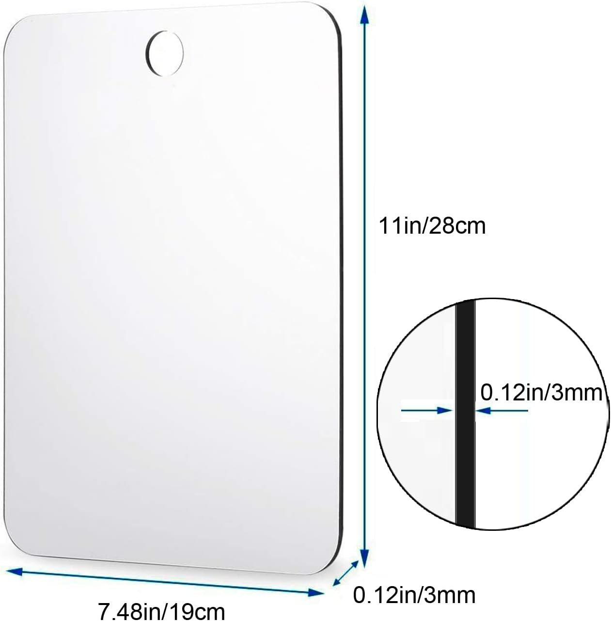 Shower Mirror - Acrylic Small Travel Makeup Bathroom Wall Hanging Plastic Mirror for Women & Men - 11" X 7.48" with Adhesive Hooks image number 3