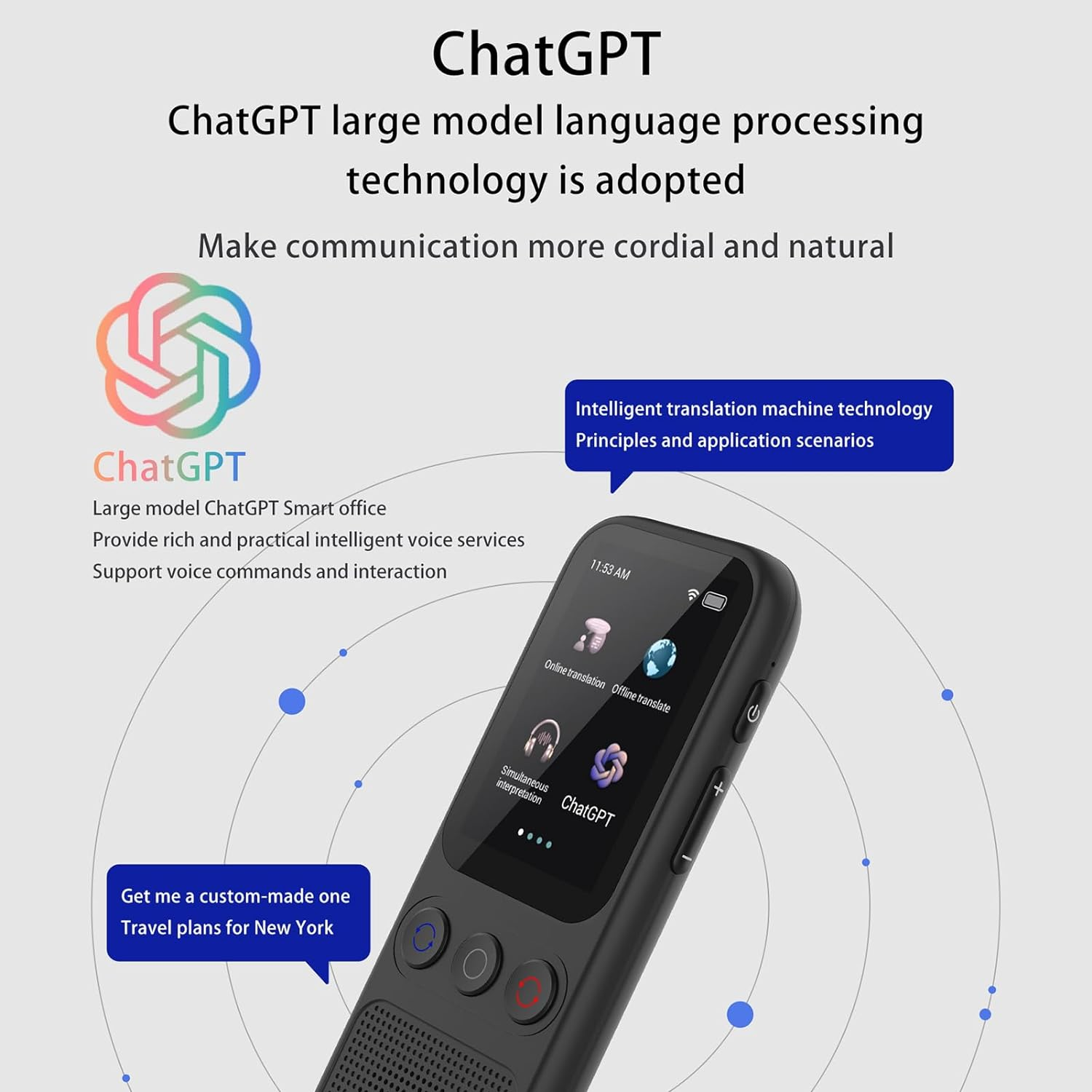 Portable Language Translator Device with 138 Languages Voice Translating 17 Offline Translation Simultaneous Interpretation Support Voice Video Recording Text/Photo Translate Group Chat image number 3
