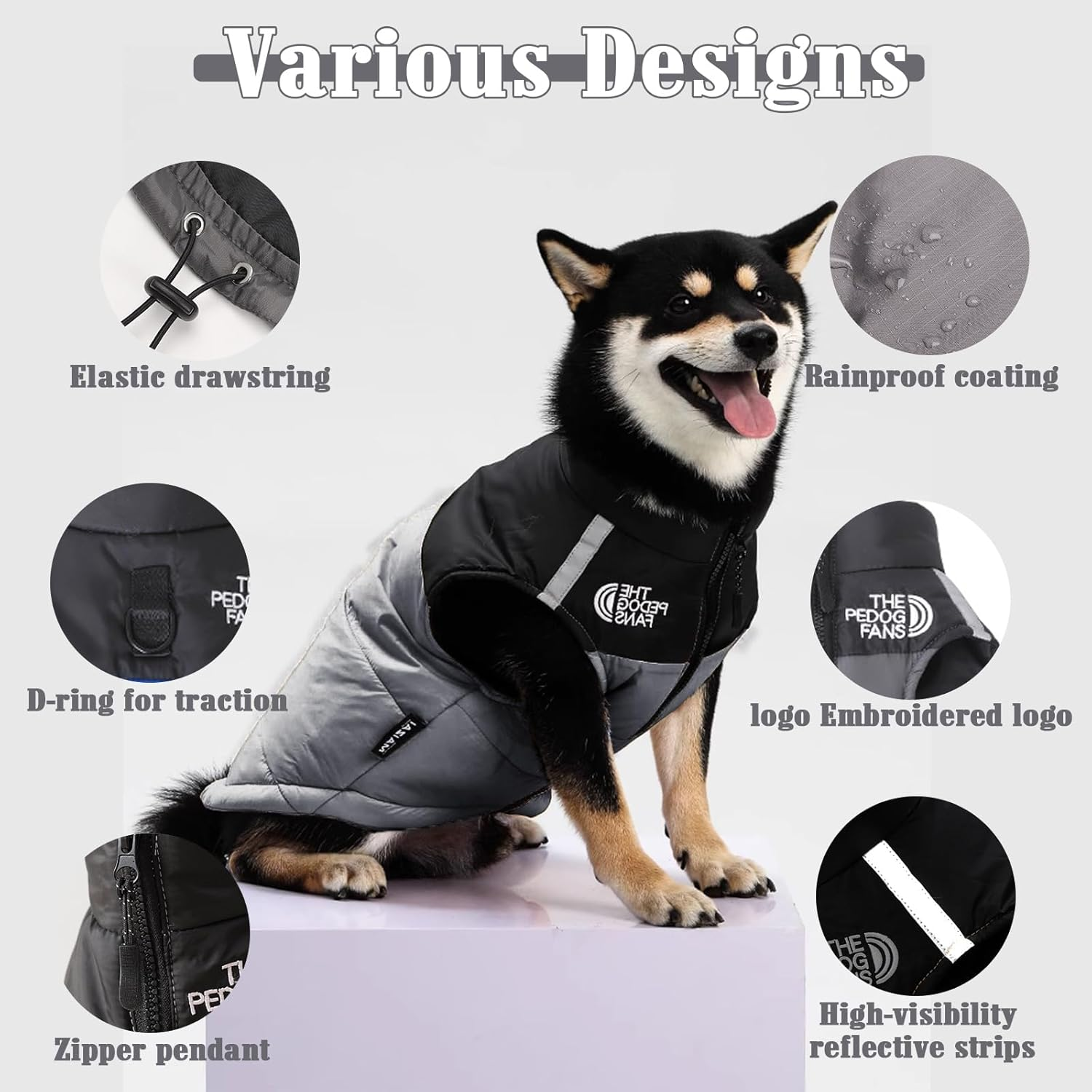 Dog Coat - Water Resistant, Windproof Winter Warm Dog Clothes for Small Medium Dogs 2.2-19.8Lb,Dog down Jacket with Leash D-Ring Outdoor (Grey, M) image number 3