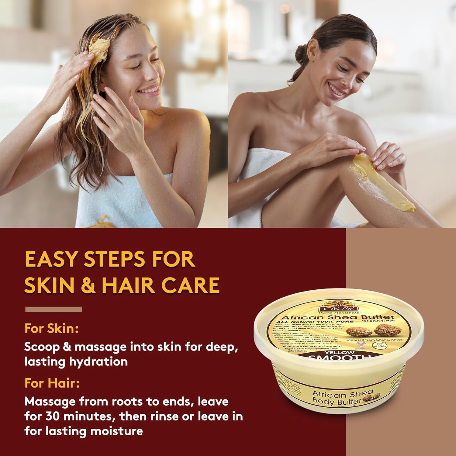 Okay Shea Butter Jar, Yellow, 8 Ounce