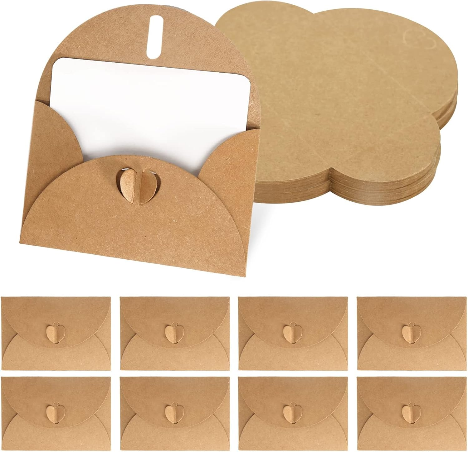Kraft Paper Envelopes, Pack of 40 Mini Envelopes with 40 Cards Set, Small Envelopes, Mini Envelopes with Heart Closure for Money Gifts, Thank You Cards, Invitation